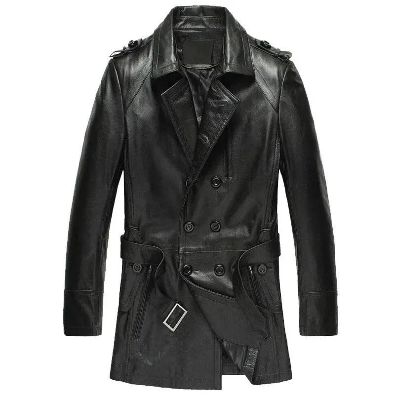 Premium Double Breasted Leather Trench Coat for Men - Waterproof & Stylish Outerwear for Business, Dating & Formal Occasions