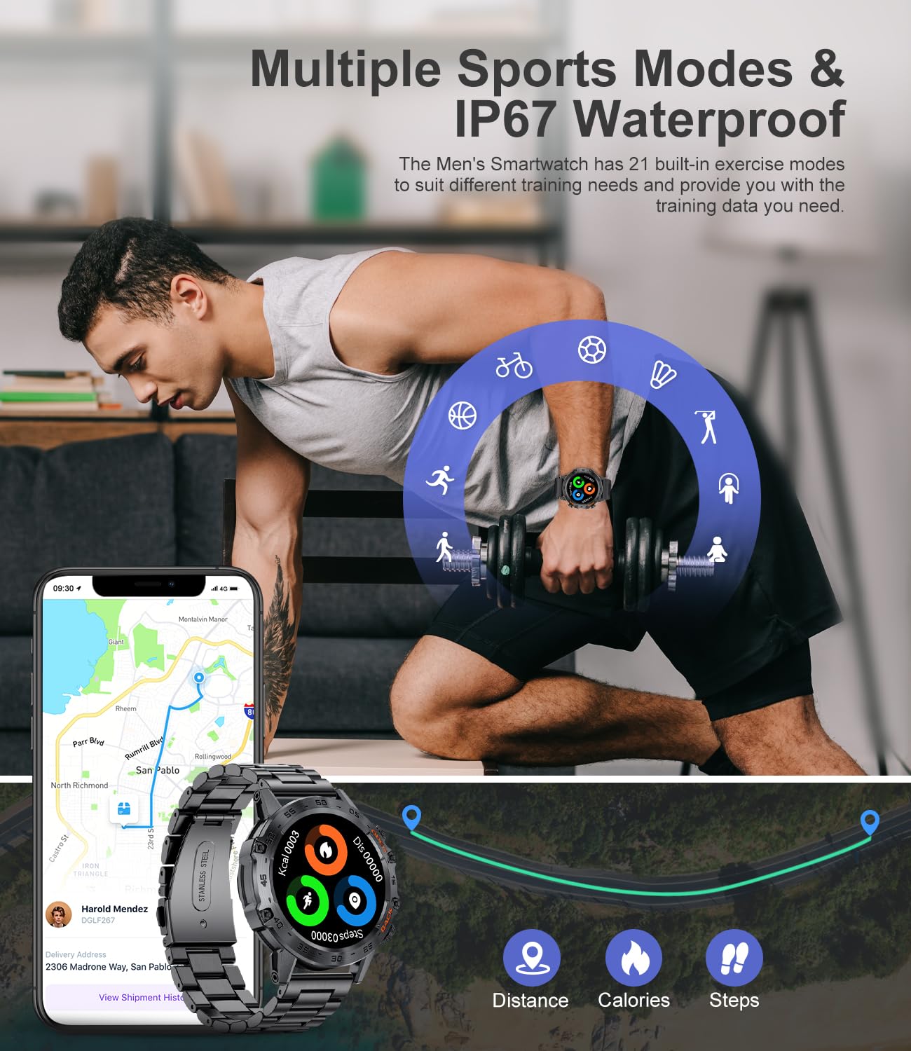 FEELNEVER Smart Watch for Men - Military Tactical Fitness Tracker with Wireless Call, Heart Rate, SpO2, Blood Pressure & Sleep Monitor | IP67 Waterproof Smartwatch Compatible with Android & iPhone | Perfect for Outdoor Activities, Workouts & Daily Health Tracking - Black