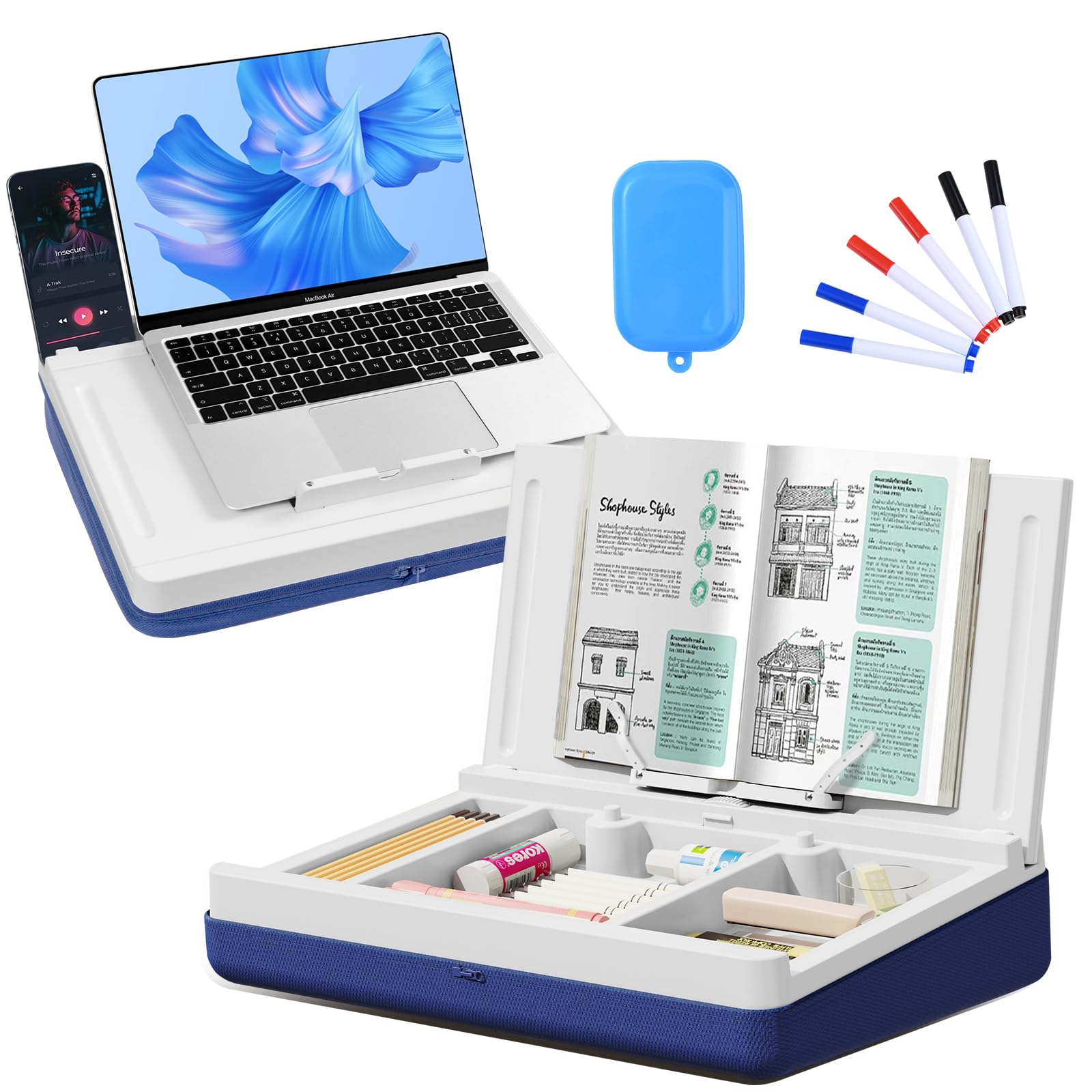 Portable Lap Desk with Storage Cushion & iPad Slot - Lightweight Laptop Tray for 15.6 Inch Notebooks - Perfect for Home Office, Bed, Couch or Travel - Washable & Ergonomic Design for Comfortable Work or Study