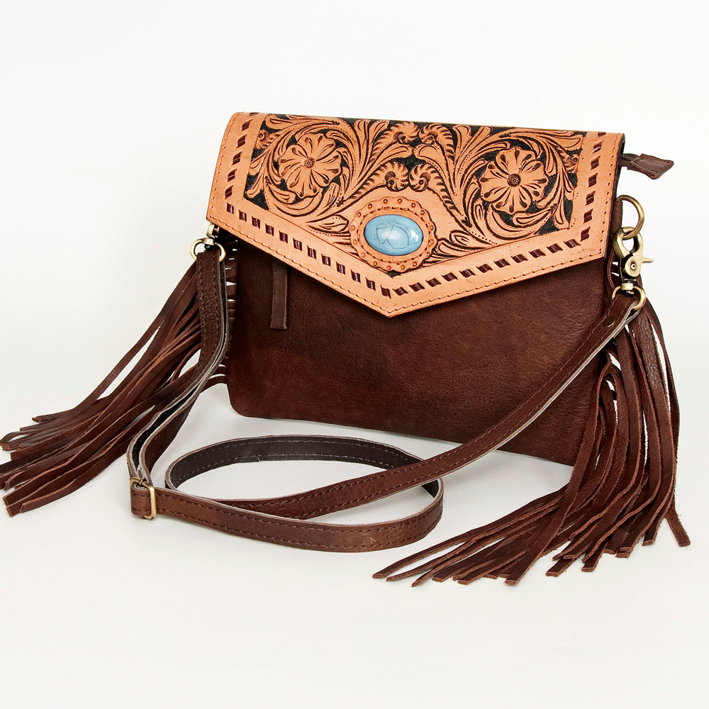 American Darling ADBGD122 Genuine Leather Women's Western Handbag - Hand-Tooled Hair-On Cowhide Envelope Purse for Cowgirl Fashion & Rodeo Events