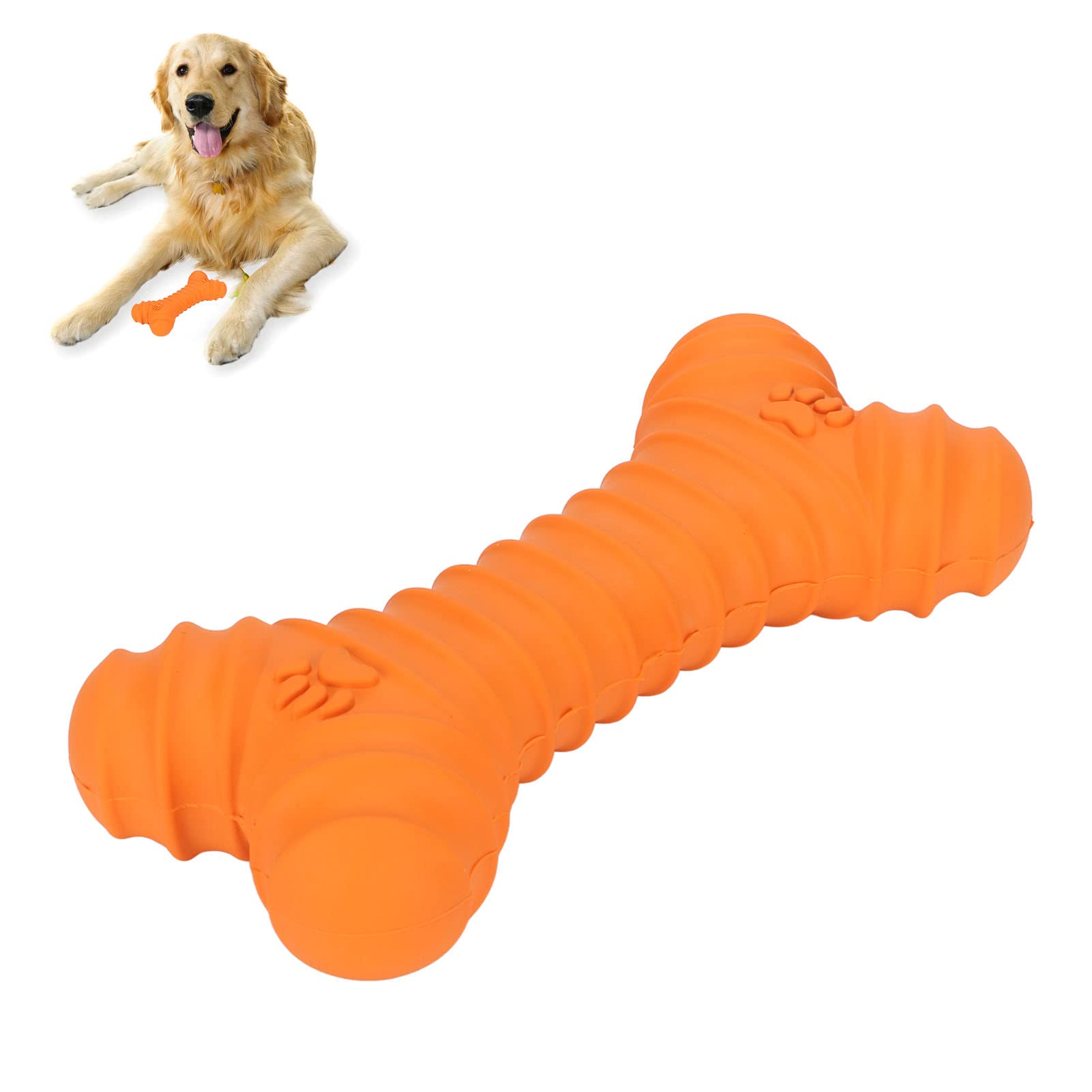 **Zerodis Indestructible Squeaky Dog Toy Bone Shape - Durable Rubber Chew Toy for Large Dogs & Aggressive Chewers - Interactive Pet Toy with Squeaker (Orange) - Perfect for Playtime, Training & Teething Relief**