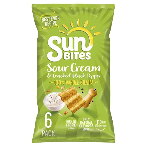 Sunbites Sour Cream & Pepper Flavor Multipack Snacks - 6 Pack (25g Each) | Perfect for Lunchboxes, Office Snacks & On-the-Go Munching