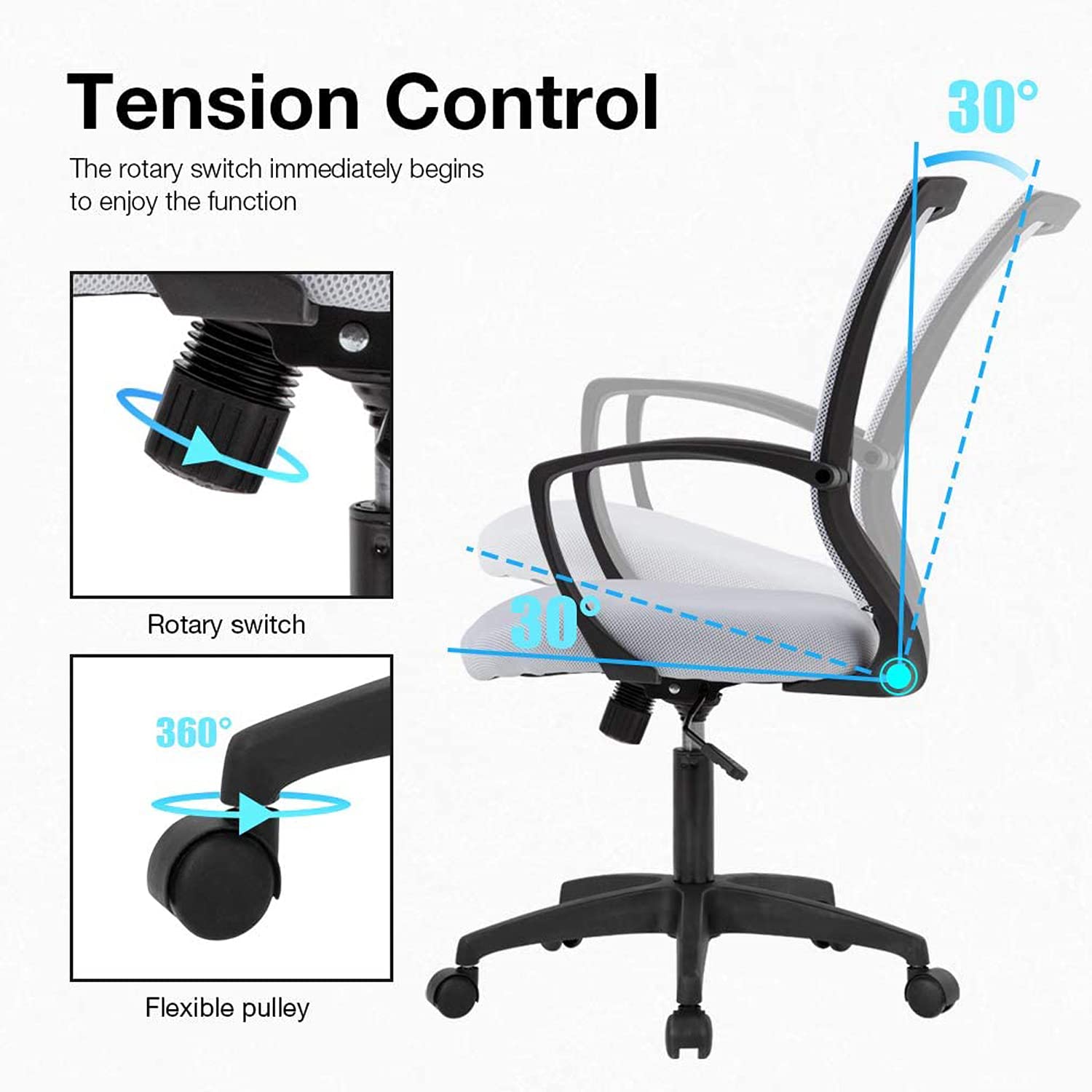 Ergonomic Mid Back Office Chair with Lumbar Support - Adjustable Swivel Computer Desk Chair with Mesh Back & Armrests, Rolling Wheels for Home & Office Use - Comfortable Modern Chair for Women & Men (White) - Perfect for Long Work Hours, Gaming & Study Sessions