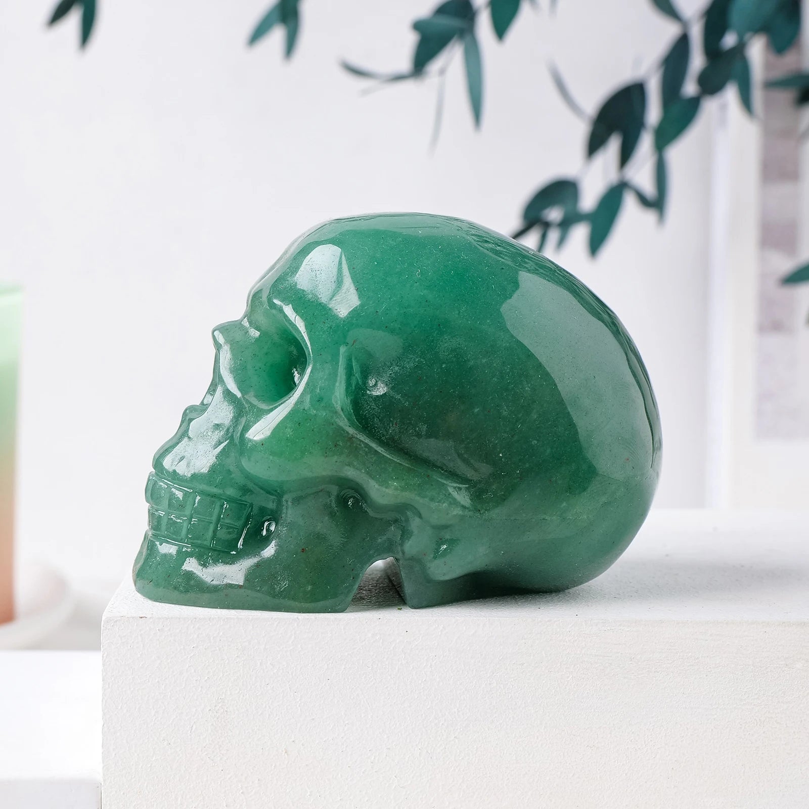 1PC Natural Aventurine Quartz Crystal Skull - Handcrafted Home Decor, Energy Healing Stone, Unique Gift for Easter, Halloween, Feng Shui & Meditation Spaces