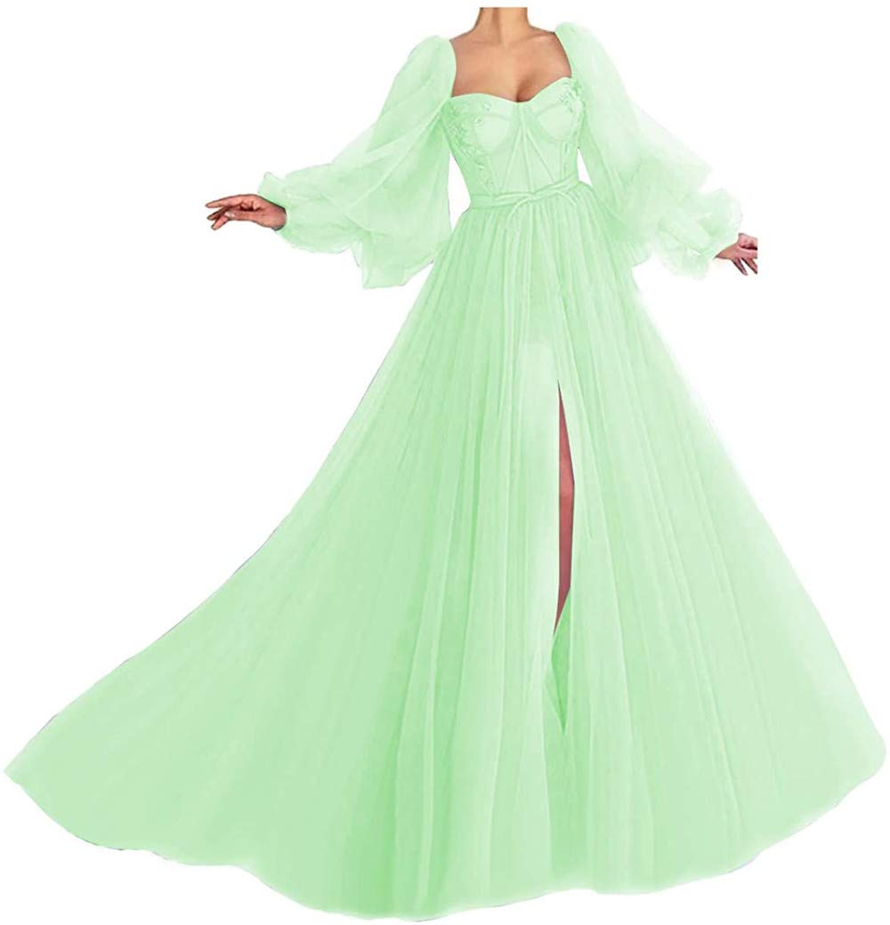 **Elegant Long Sweetheart Puffy Prom Dresses for Women - Tulle Ball Gowns with Sleeves for Formal Events, Homecoming & Special Occasions 2021**