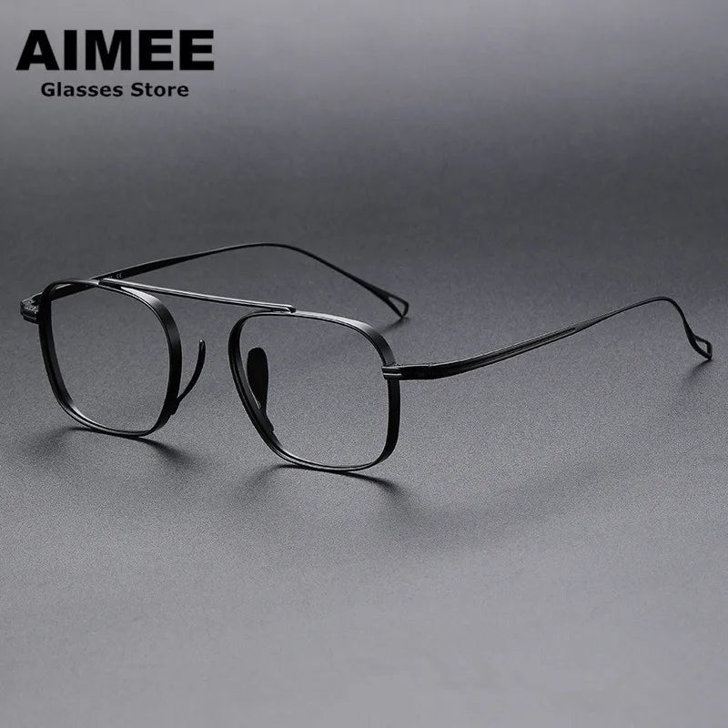 Aimee Unisex Full Rim Square Double Bridge Titanium Eyeglasses Frame 9501 - Lightweight Durable Glasses for Work, Reading & Fashion