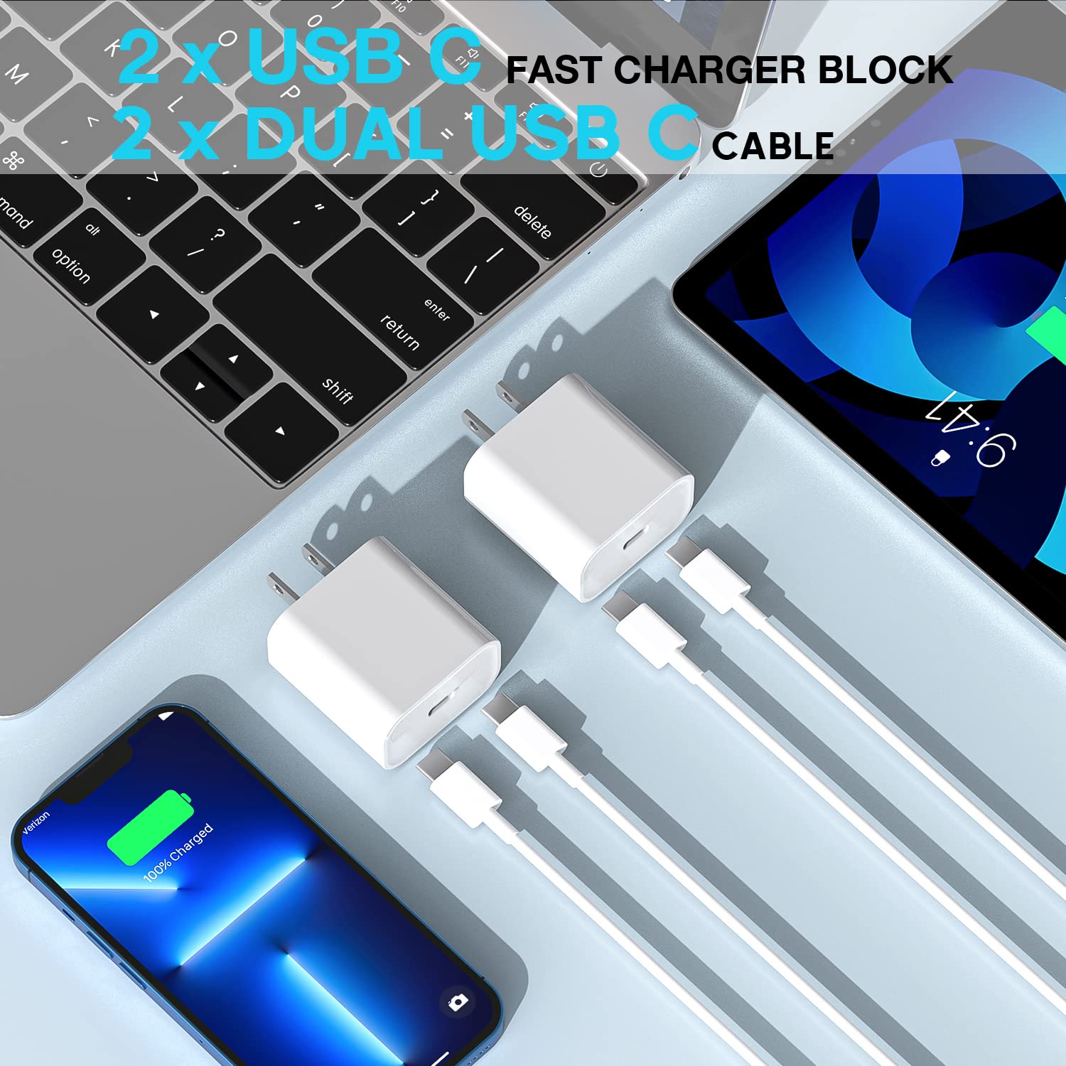 20W Fast USB C Charger for iPhone 16/15 Series - 2 Pack Wall Charger with PD Quick Charge - Compatible with iPhone 16 Pro Max/16 Plus/15 Pro/15 Pro Max/iPad Mini 6/Air 4/Pro - Perfect for Travel, Home & Office Charging