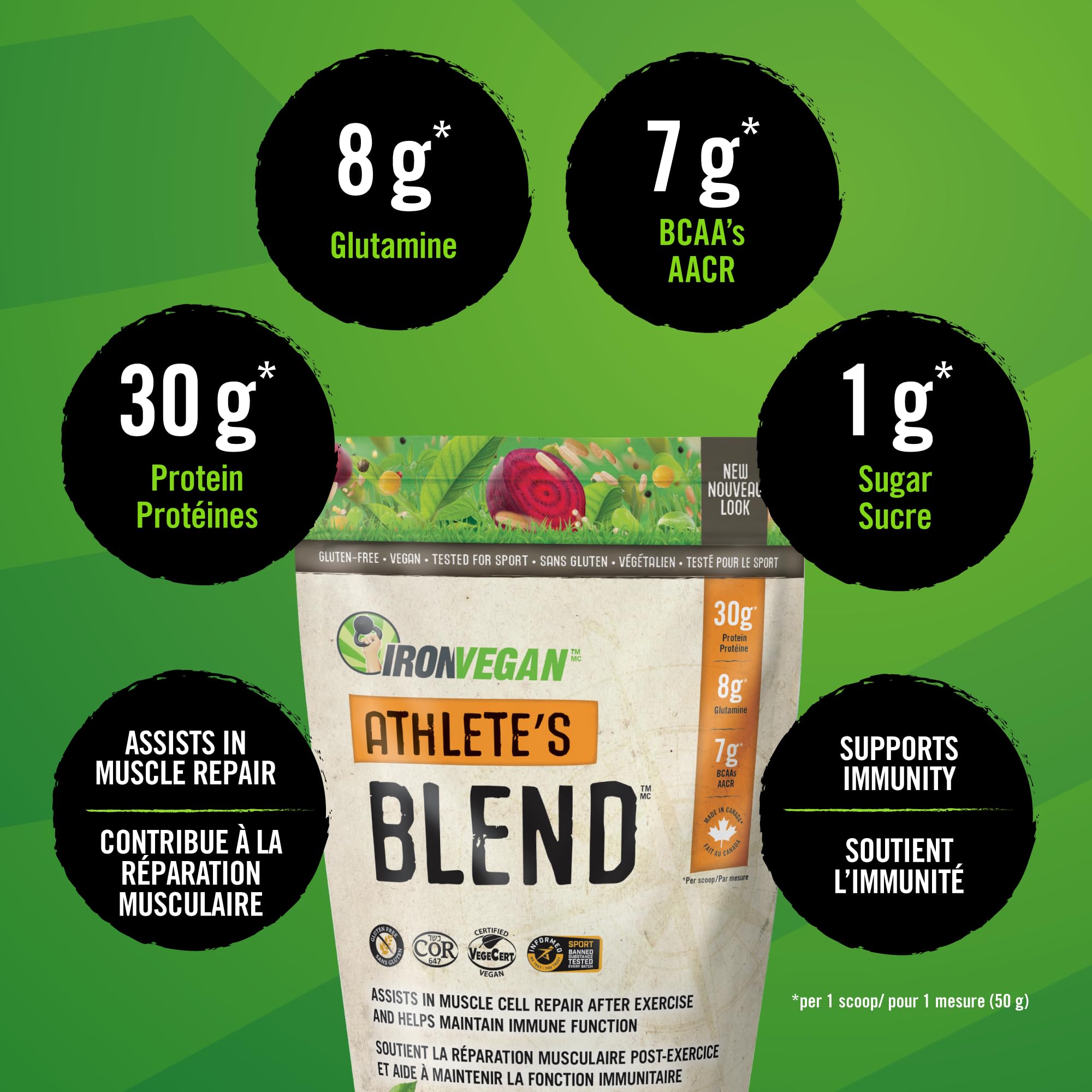Iron Vegan Athlete's Blend Protein Powder - Chocolate Flavor, 1kg | Plant-Based Protein for Muscle Recovery & Performance | Perfect for Post-Workout, Smoothies & Baking