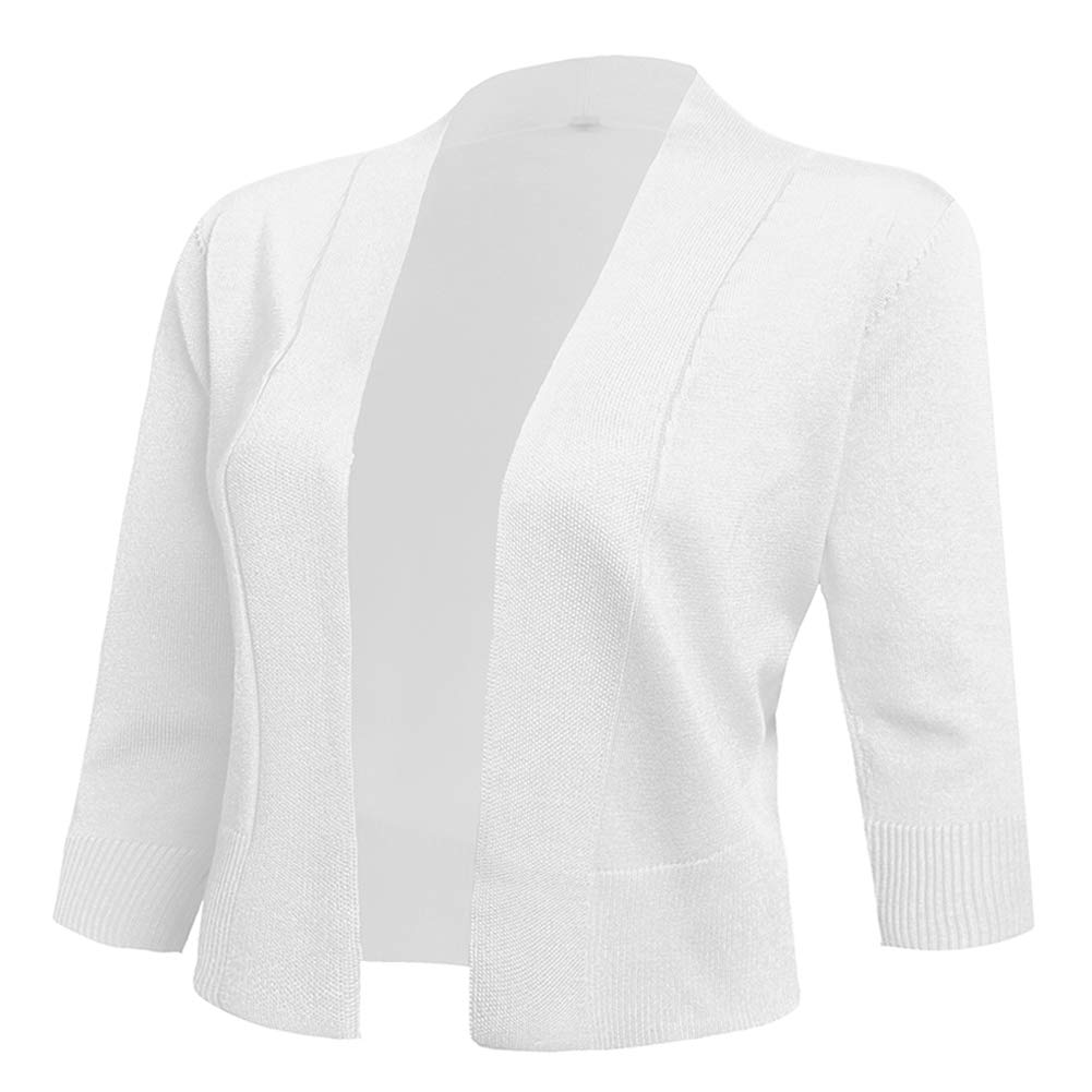 AAMILIFE Women's 3/4 Sleeve Cropped Cardigan Sweater - Lightweight Open Front Shrug Jacket for Dresses & Tops | Perfect for Office, Date Night & Spring Layering