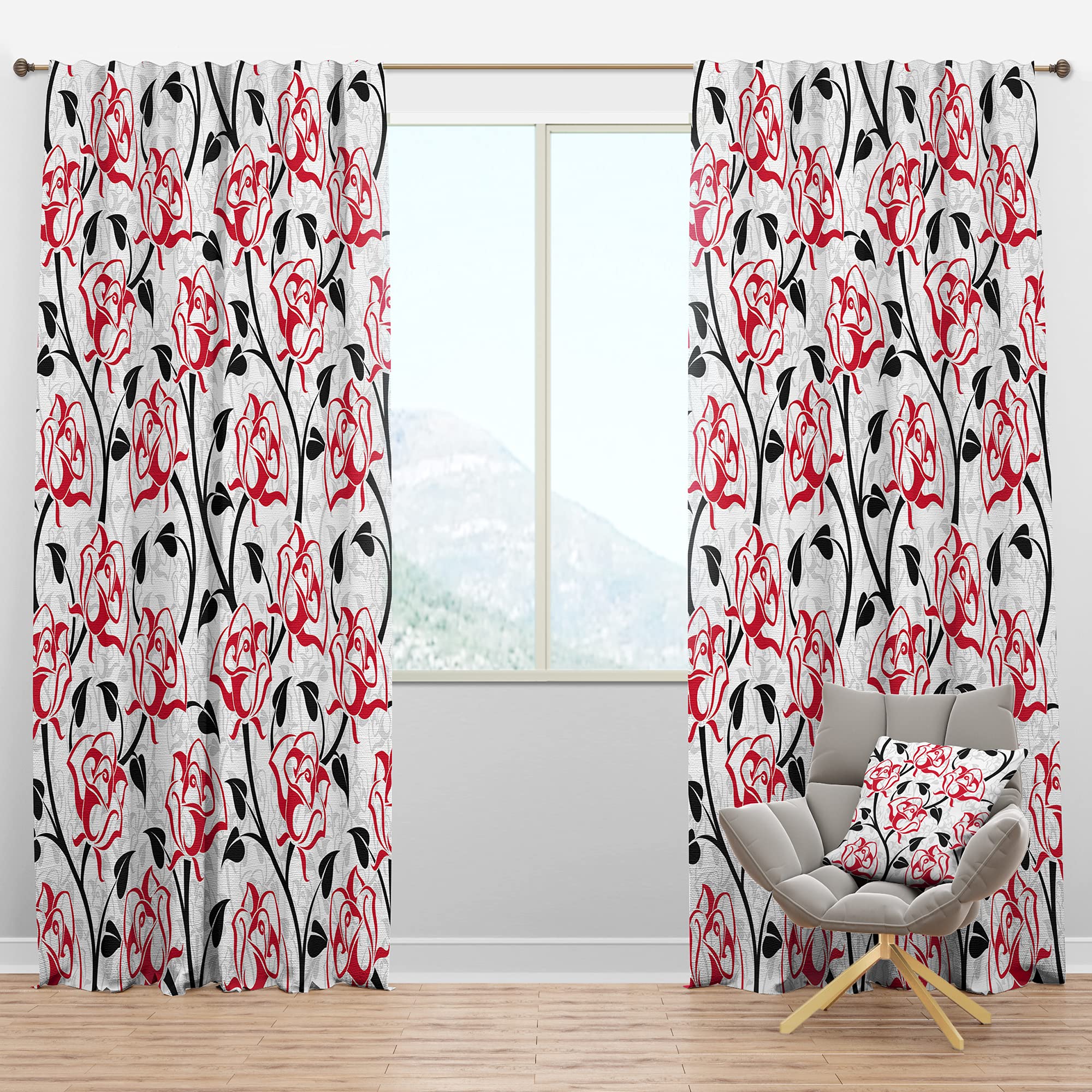 DesignQ Blackout Curtains with Rose Pattern - Thermal Insulated Single Panel (52x108 inches) for Bedroom & Living Room - Perfect for Light Blocking, Privacy & Temperature Control