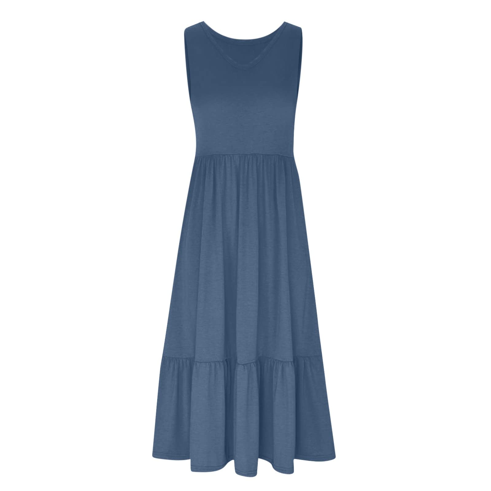 Women's Summer Vacation Dress 2024 - Sleeveless V-Neck Sundress with Pockets for Beach & Travel