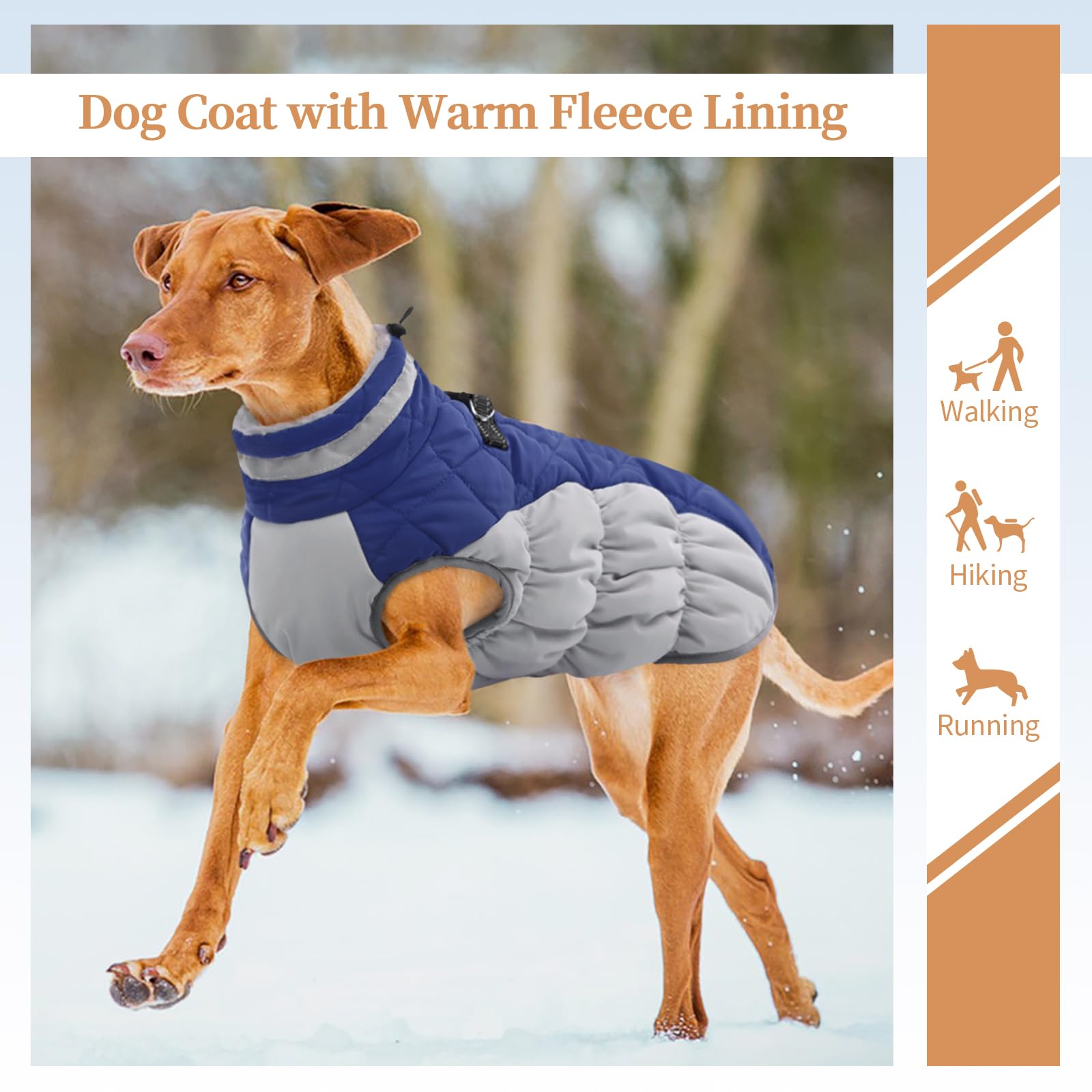 Waterproof Winter Dog Coat with Fleece Lining & Back Zipper - Large Size Dog Jacket with Built-in Harness for French Bulldog, Shiba Inu (Blue) - Perfect for Snowy Walks, Cold Weather & Outdoor Adventures