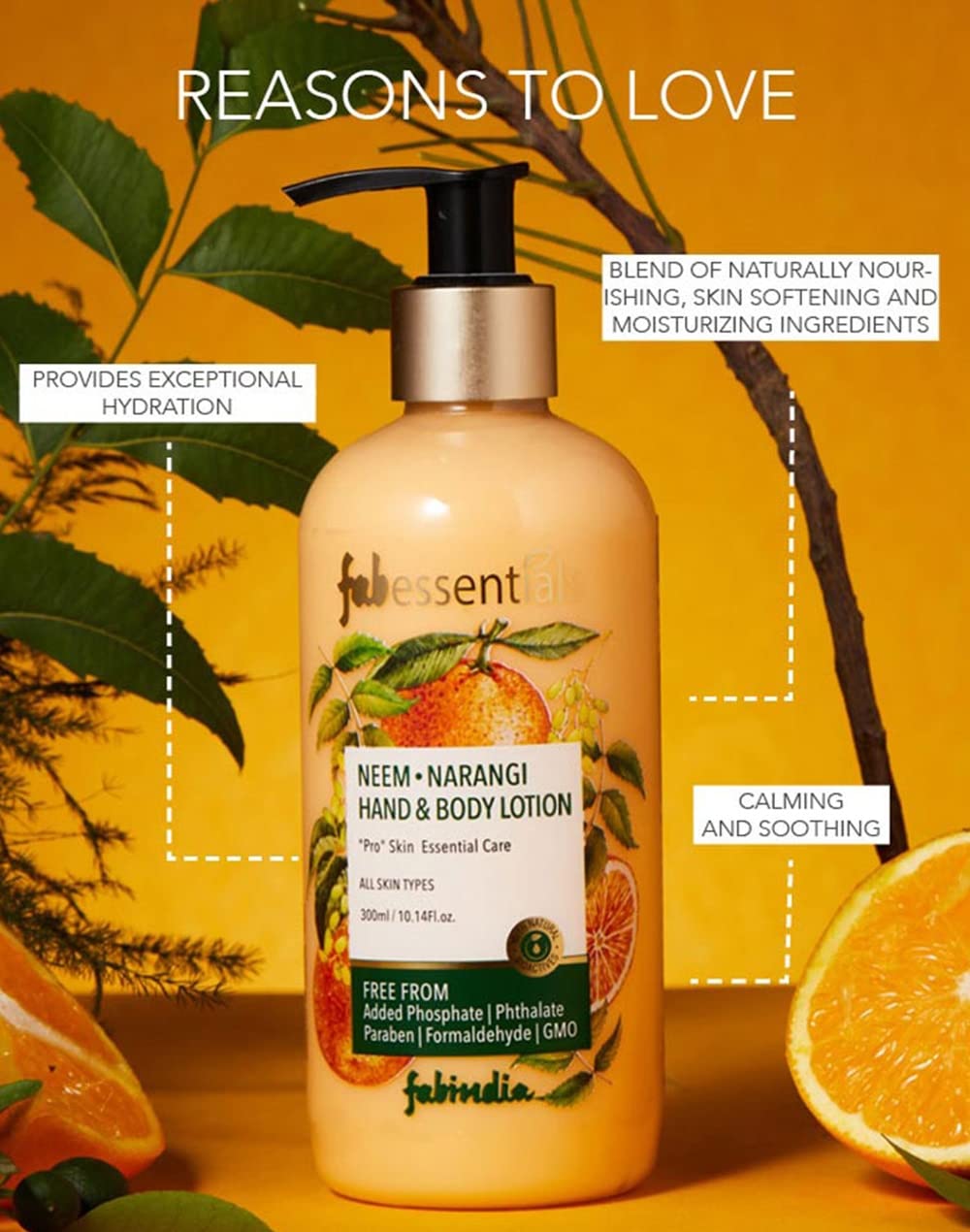 Fabessentials Neem Narangi Hand & Body Lotion - 300ml | Shea Butter & Cocoa Seed Butter | Moisturizing & Softening Lotion for Dry, Rough Skin | Nourishes Hands, Body & Cuticles | Hydrating Body Milk for Daily Skincare | Perfect for Dry Winter Skin & After-Shower Moisturizing