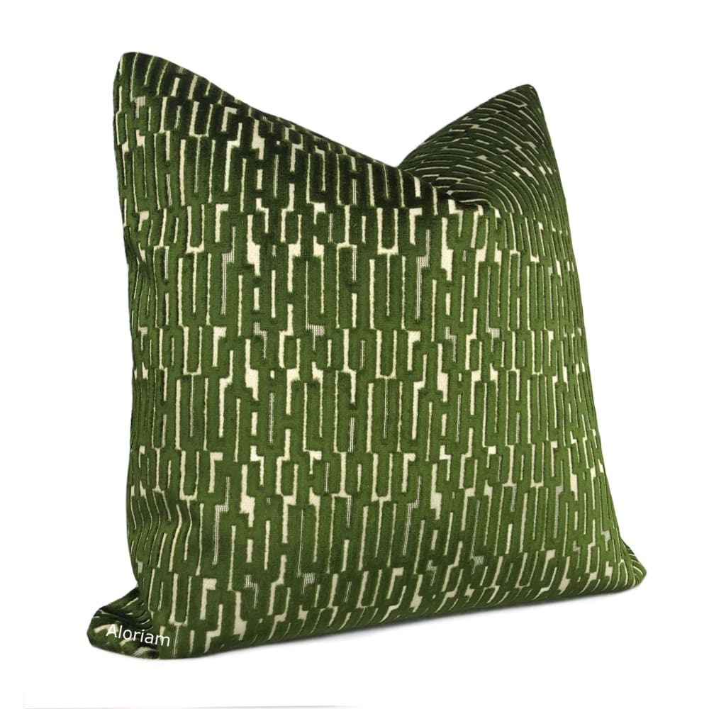 Lincoln Moss Green Geometric Velvet Pillow Cover - Soft Decorative Throw Pillow Case for Sofa, Bed & Home Decor - 18x18 Inches