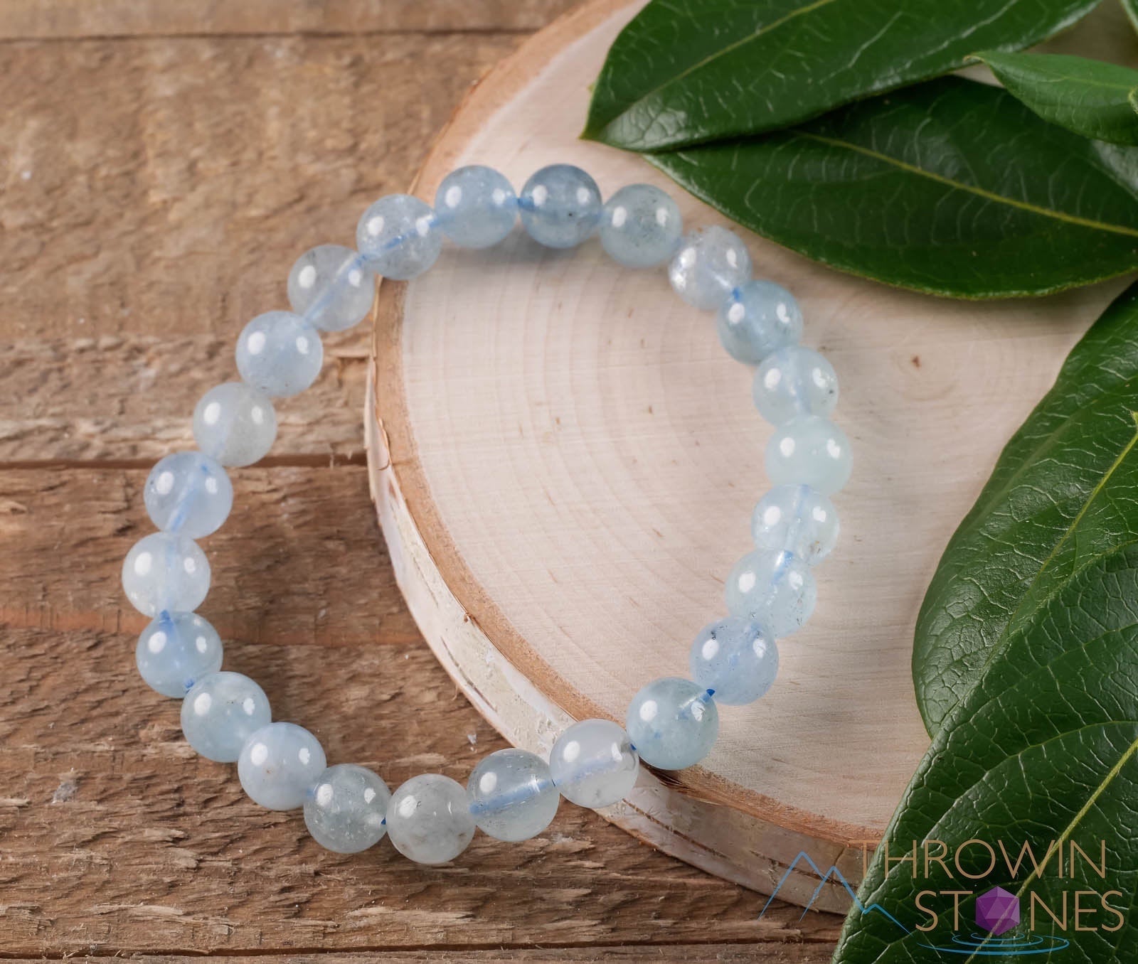 Aquamarine Crystal Bracelet - Round Beads Healing Jewelry, March Birthstone Beaded Bracelet, Handmade Gemstone Accessory for Women | Perfect for Meditation, Yoga & Spiritual Healing Gifts