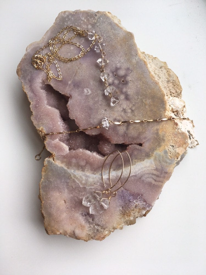 Herkimer Diamond Necklace - Raw Crystal Pendant Jewelry in Silver or Gold - Long Y Lariat Layering Necklace for Women - Perfect for Boho Style, Layered Looks & Special Occasions