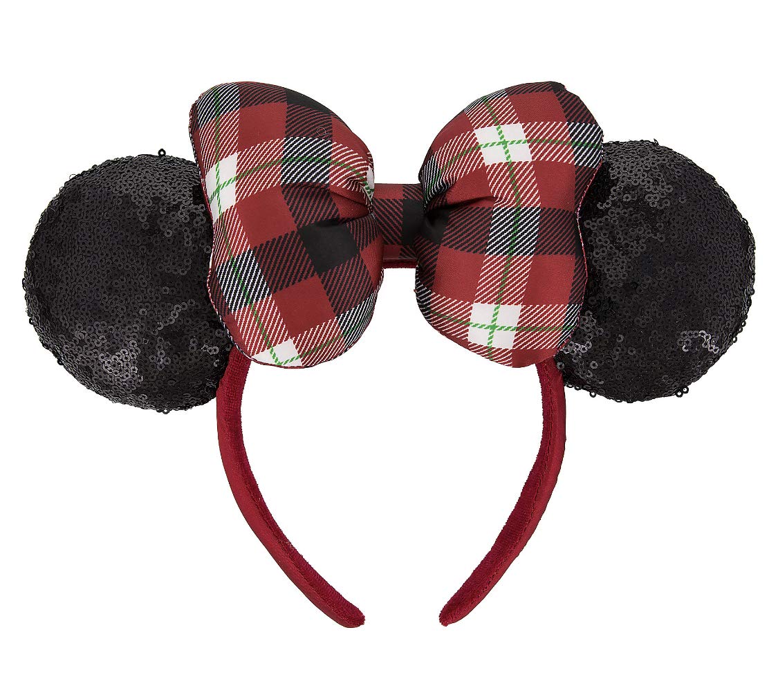 Disney Parks Plaid Christmas Holiday Sequin Ears Headband - Festive Mickey Mouse Ear Headband for Women & Girls - Perfect for Christmas Parties, Disney Trips & Holiday Photos