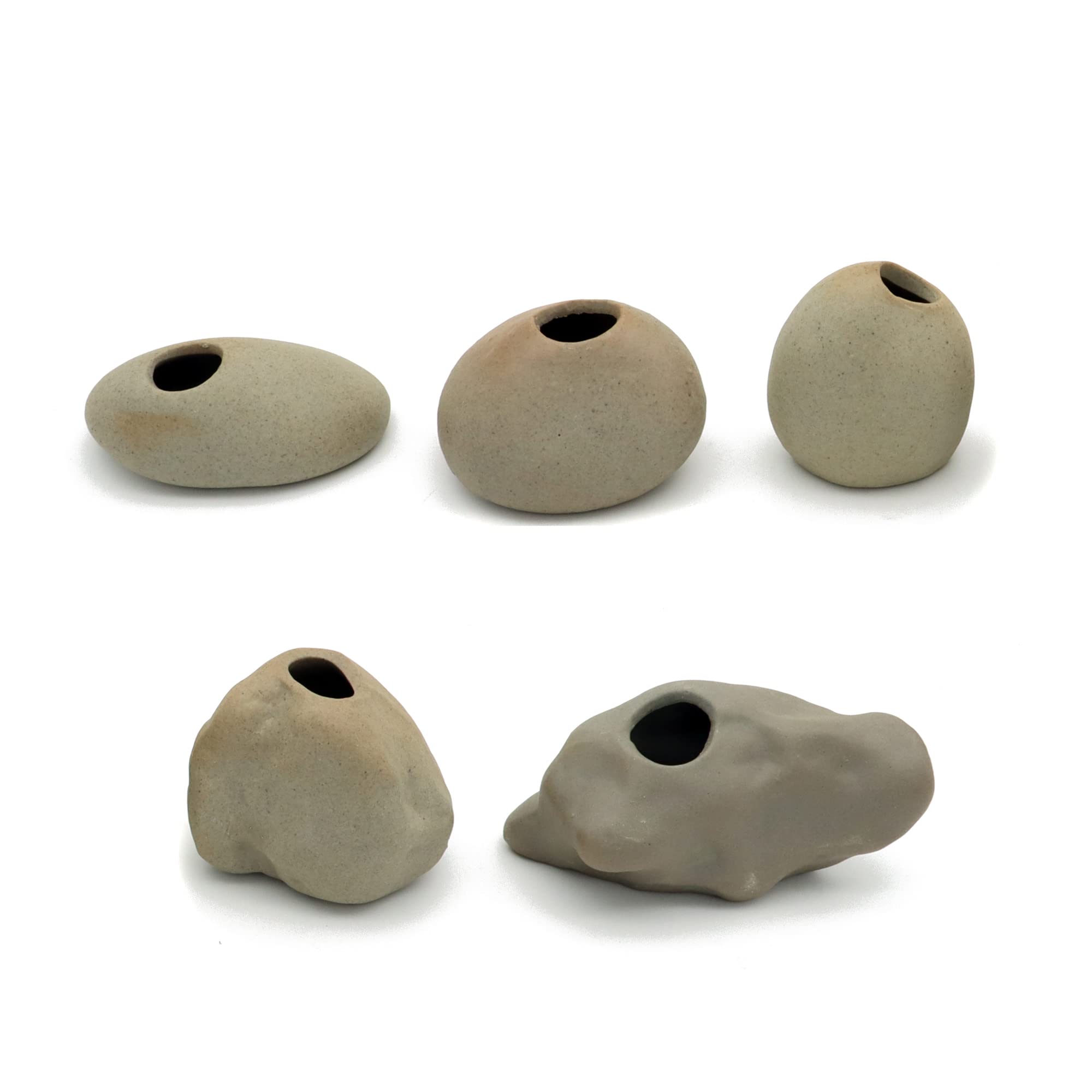 Ceramic Aquatic Plant Pots for Aquarium - 5pcs Small Fish Tank Decorations with Holder for Live Plants | Perfect for Freshwater Aquascaping & Betta Fish Tanks