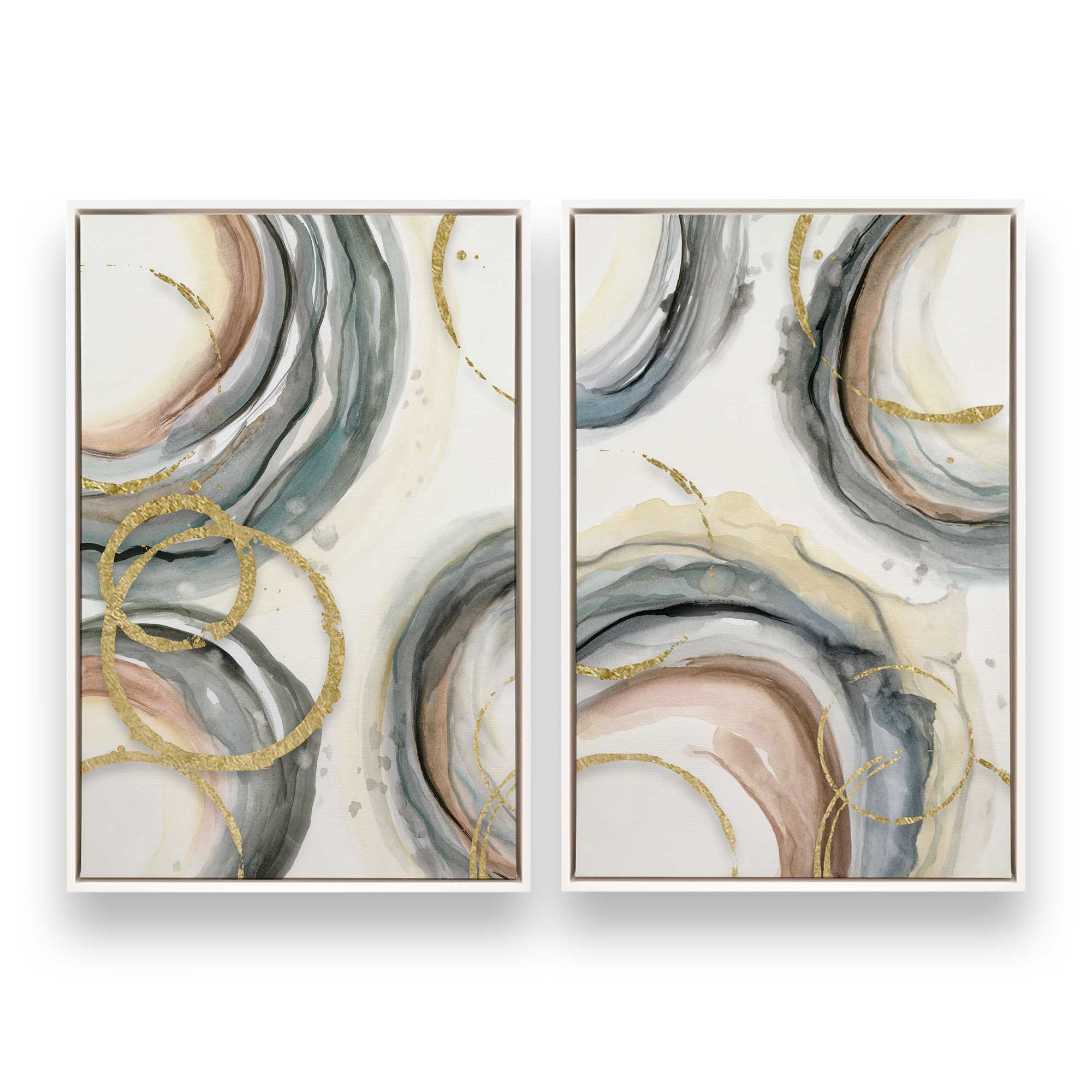 Golden Echoes Wall Art - Set of 2 Canvas Prints for Living Room & Bedroom Decor | Modern Home & Office Wall Decorations