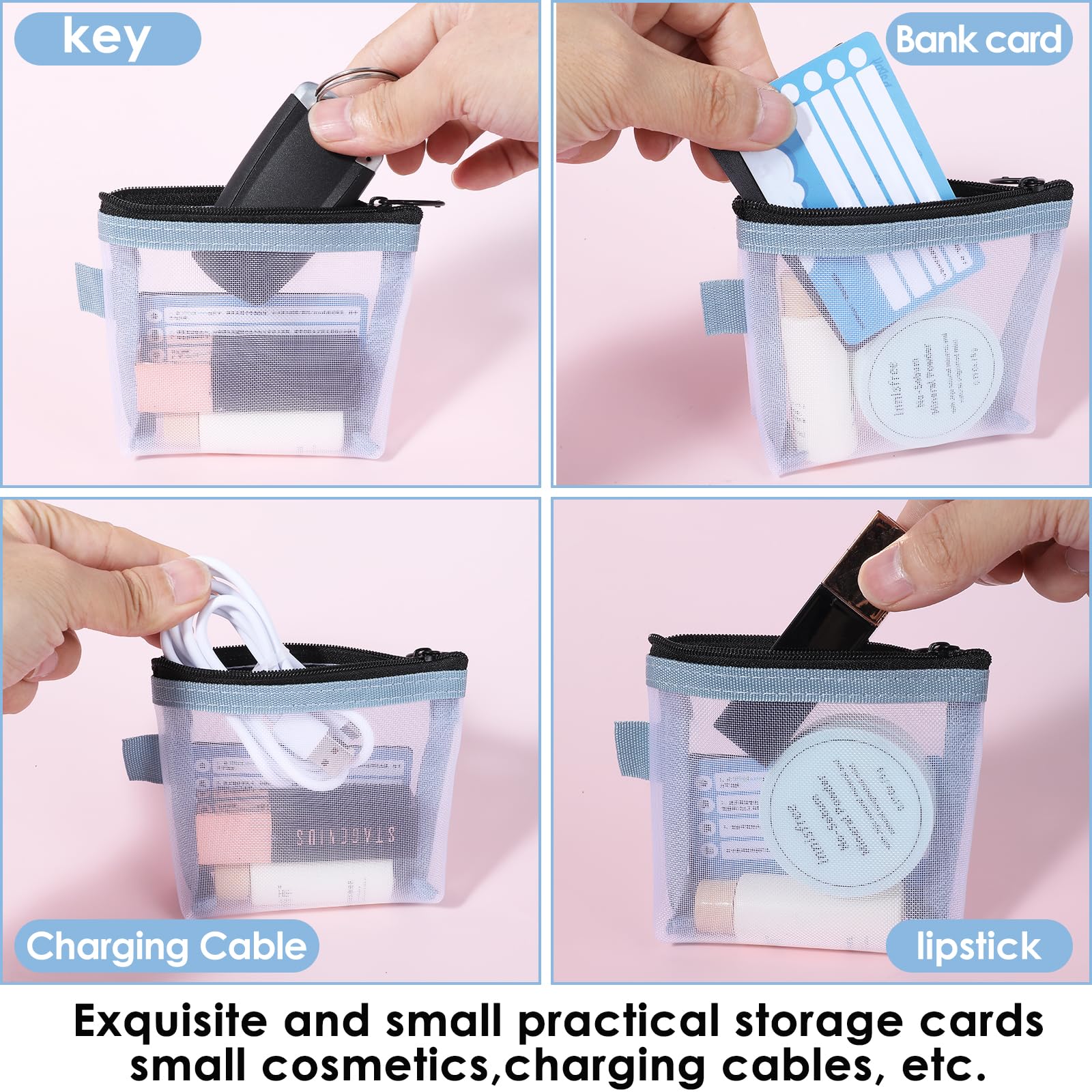 3-Piece Mini Clear Mesh Zipper Pouch Set - Small Travel Makeup Bag for Cosmetics, Lipstick, Keys, Earphones & Cards | Perfect for Purse Organizer, Gym Essentials & On-the-Go Storage