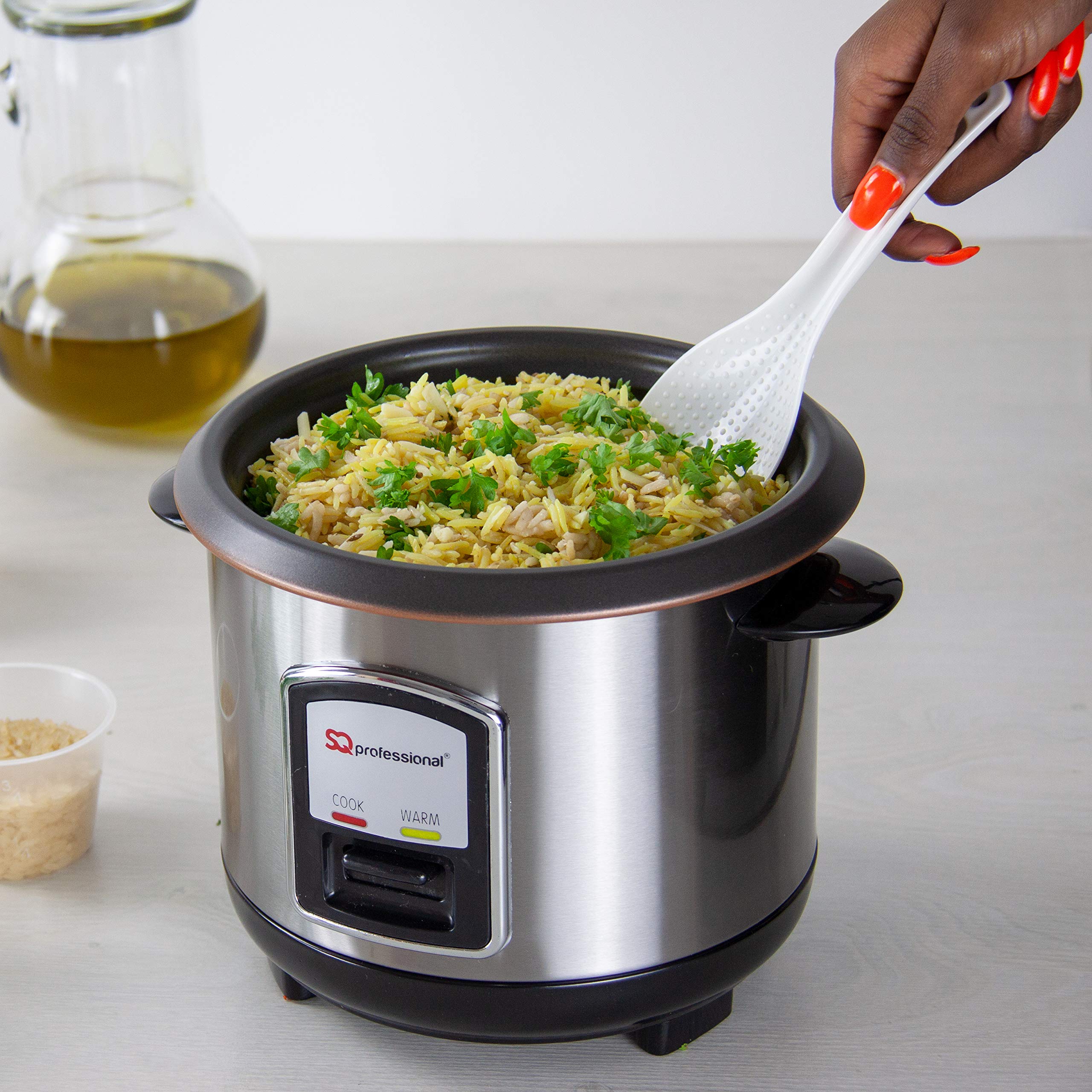 SQ Professional 0.8L Stainless Steel Rice Cooker 350W - Compact & Durable for Perfect Rice, Ideal for Small Kitchens, Dorms & Office Use