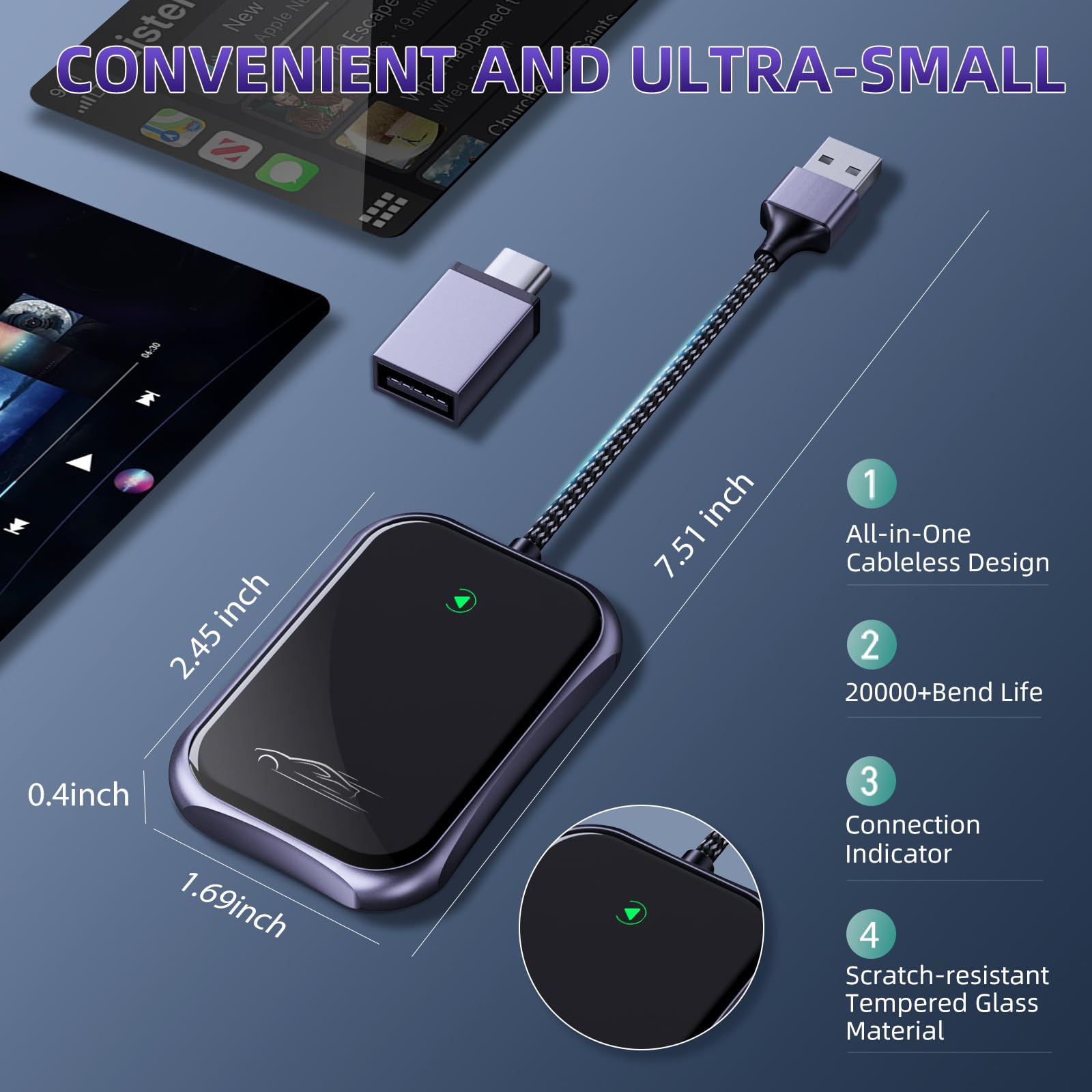 2024 Wireless CarPlay Adapter - Convert Wired to Wireless for iPhone | Plug & Play Apple CarPlay Dongle | Bluetooth Car Adapter for 2016+ Vehicles & iOS 10+ | Black | Perfect for Commuting & Road Trips