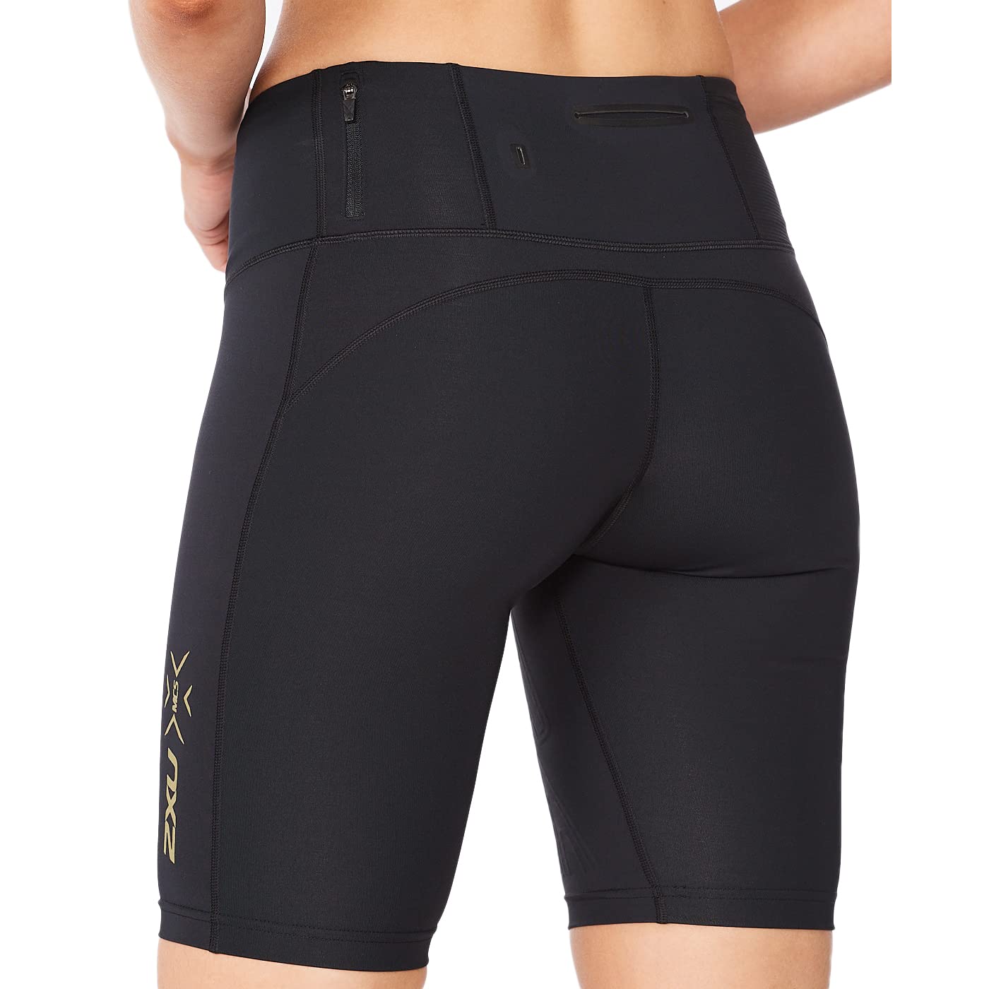 2XU Light Speed Mid-Rise Compression Shorts for Men & Women - Black/Gold Reflective - Size SM - Performance Running, Gym Workout & Athletic Training Shorts