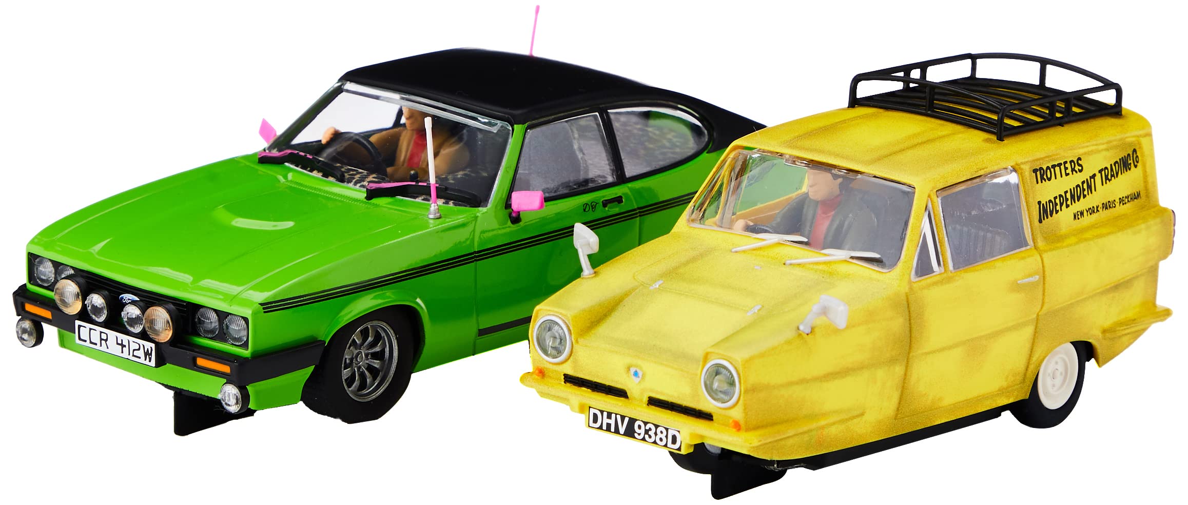 Scalextric Only Fools and Horses 1:32 Scale Limited Edition Slot Car Twin Pack - Green & Yellow Race Cars (C4179A) | Collectible Model Vehicles for Slot Racing Enthusiasts & Home Decor Display