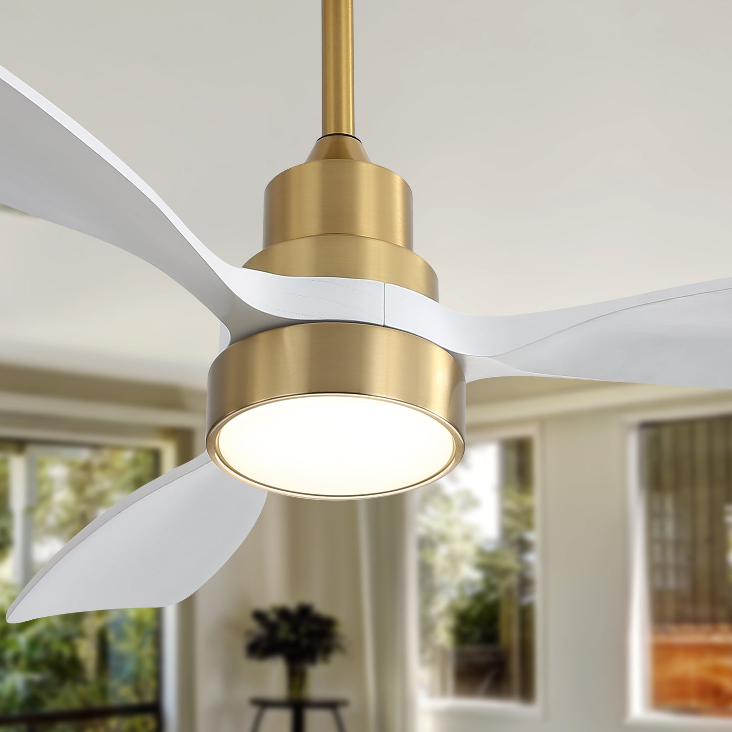 48 Inch Wood Ceiling Fan with 3 Solid Wood Blades - Remote Control, Reversible DC Motor - Perfect for Living Room, Bedroom & Home Office - Energy Efficient & Quiet Operation