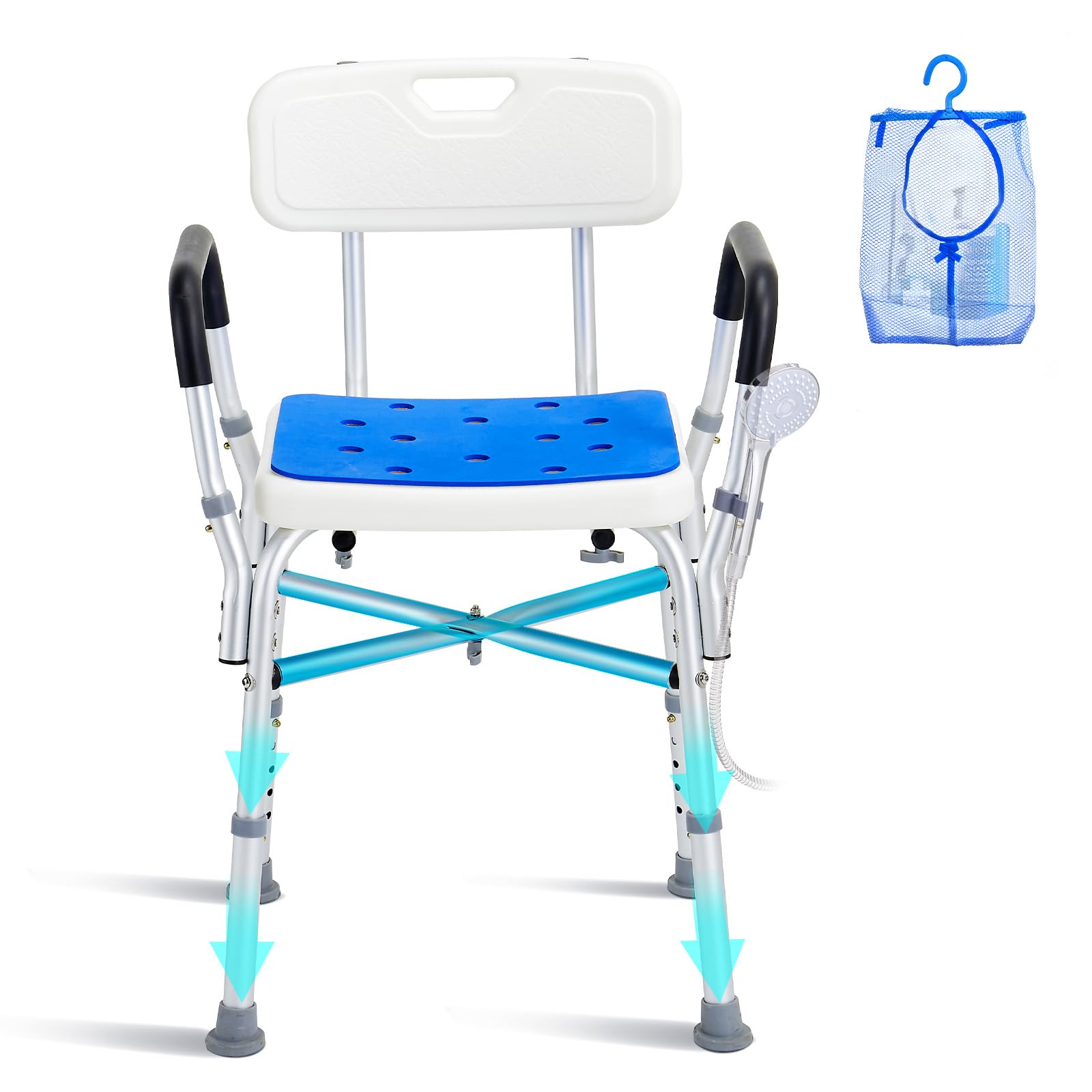 Adjustable Shower Chair Seat with Padded Armrests & Back Support - 400 lbs Weight Capacity - Non-Slip Bath Stool for Elderly & Disabled - Perfect for Shower, Bathtub & Bathroom Safety (Ideal for Seniors, Post-Surgery Recovery & Mobility Assistance)