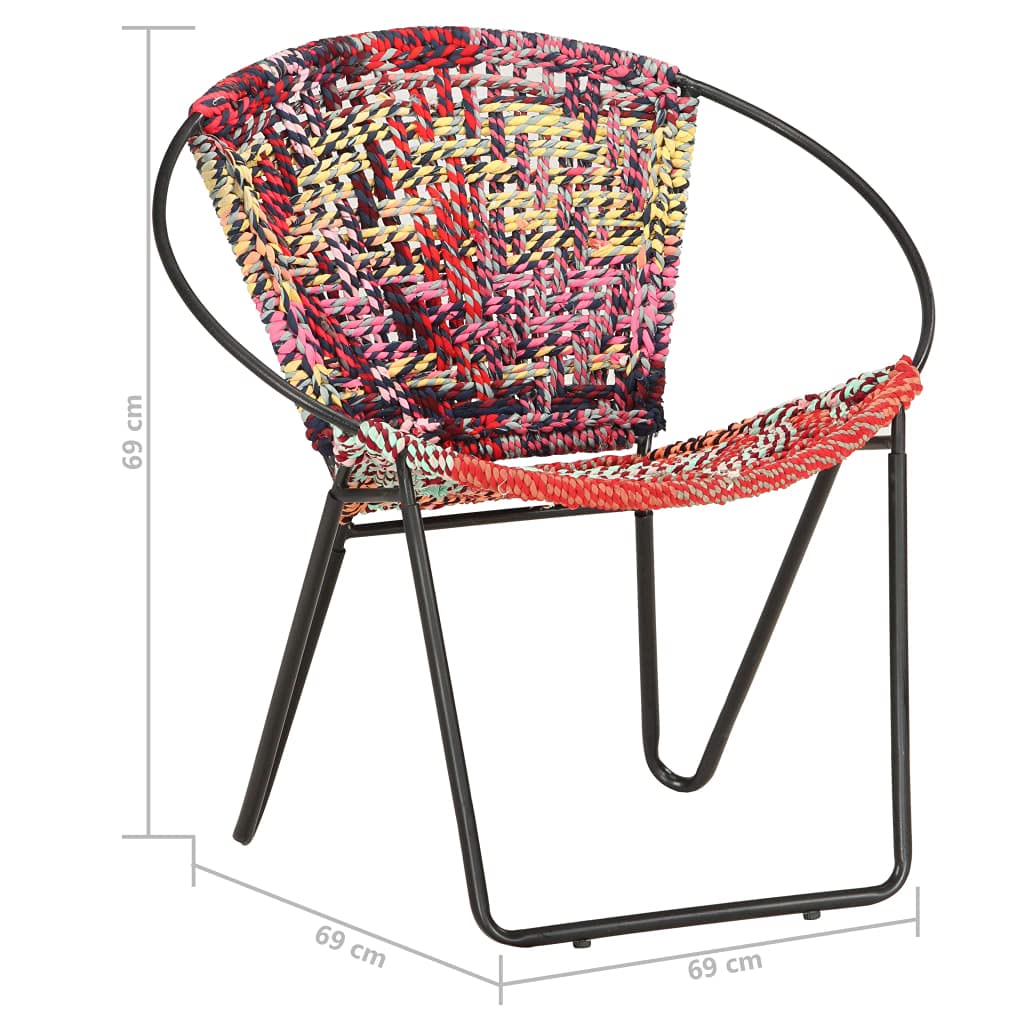 vidaXL Multicolor Circle Chair - Farmhouse & Retro Style Accent Chair with Chindi Fabric Upholstery, Sturdy Steel Frame - Perfect for Living Room, Bedroom or Outdoor Patio Decor