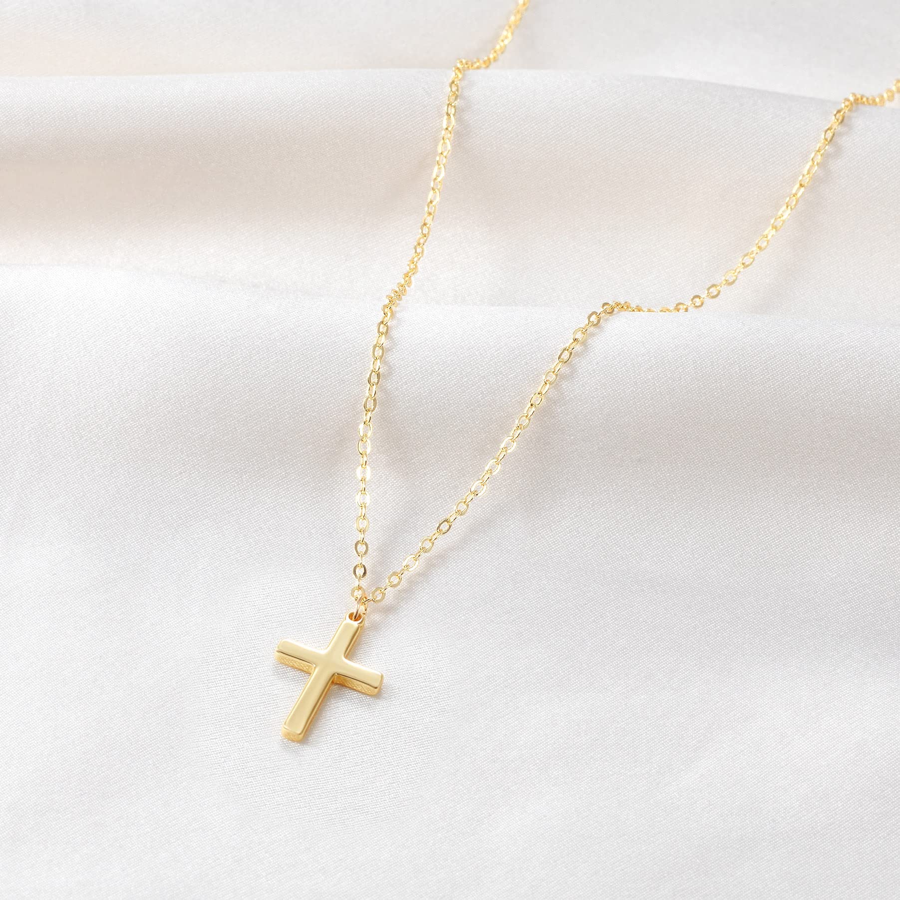DEARMAY Dainty Cross Necklace for Women - 14k Gold Filled & Sterling Silver Layered Choker, Minimalist Thin Chain Necklace, Elegant Small Cross Pendant Jewelry | Perfect Gift for Her, Everyday Wear, Church, Special Occasions