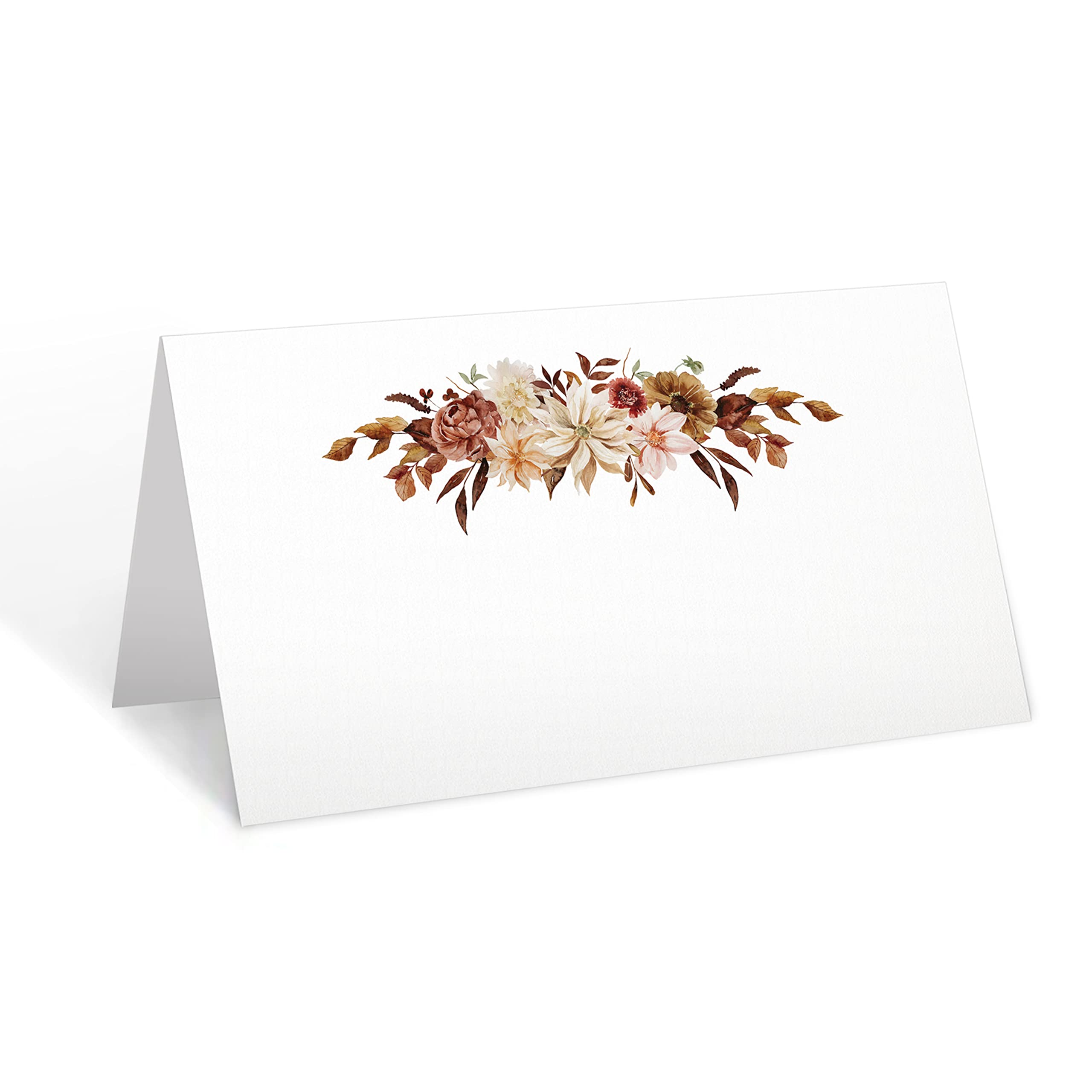 321Done Autumn Floral Place Cards - 24 Pack White 3.5x2 Inch Thick Tent Folding Name Seating Cards for Weddings, Dinner Parties, Buffets & Showers | Fall Floral Design | Made in USA | Perfect for Autumn Celebrations & Thanksgiving Table Settings