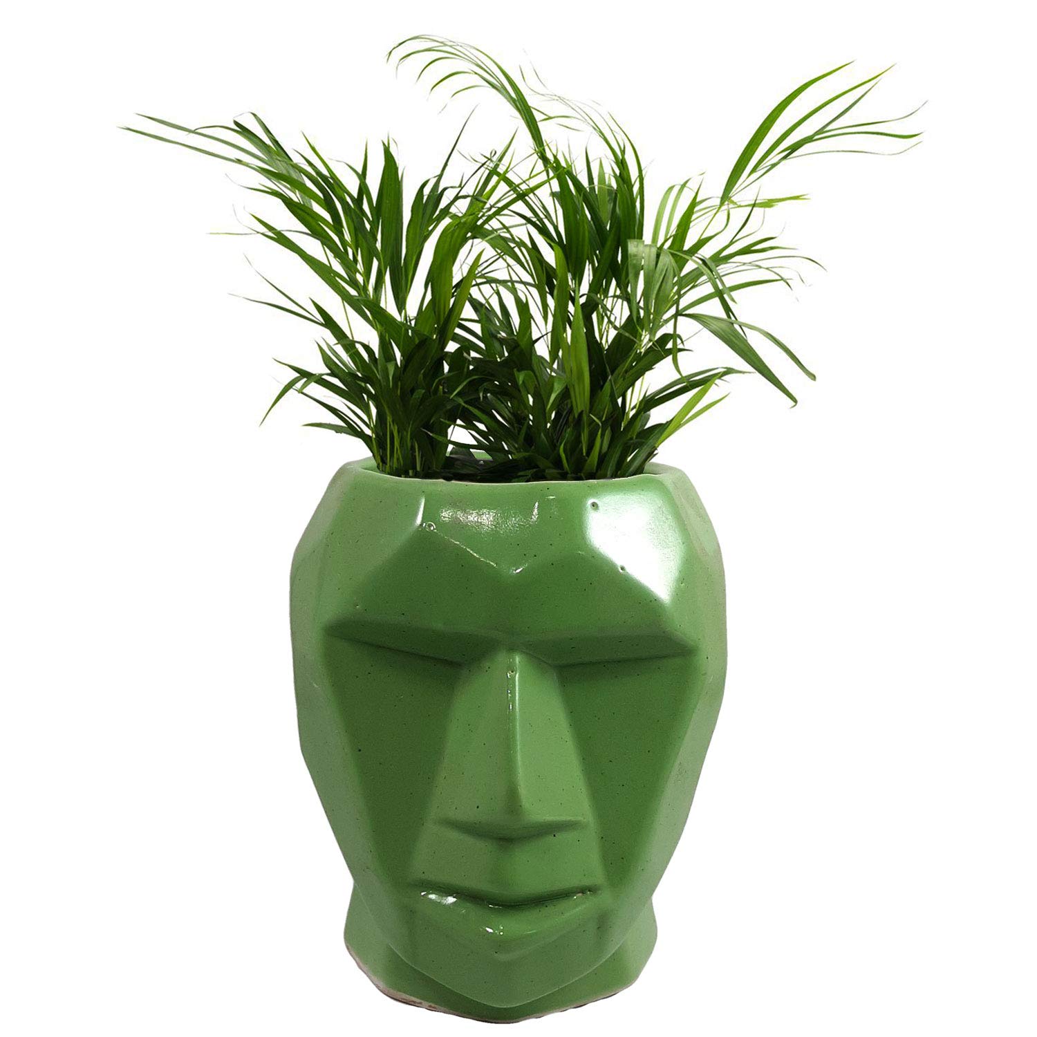 Handmade Ceramic Man Shape Flower Vase Planter - Khurja Pottery Home Decor (Green, 6.5