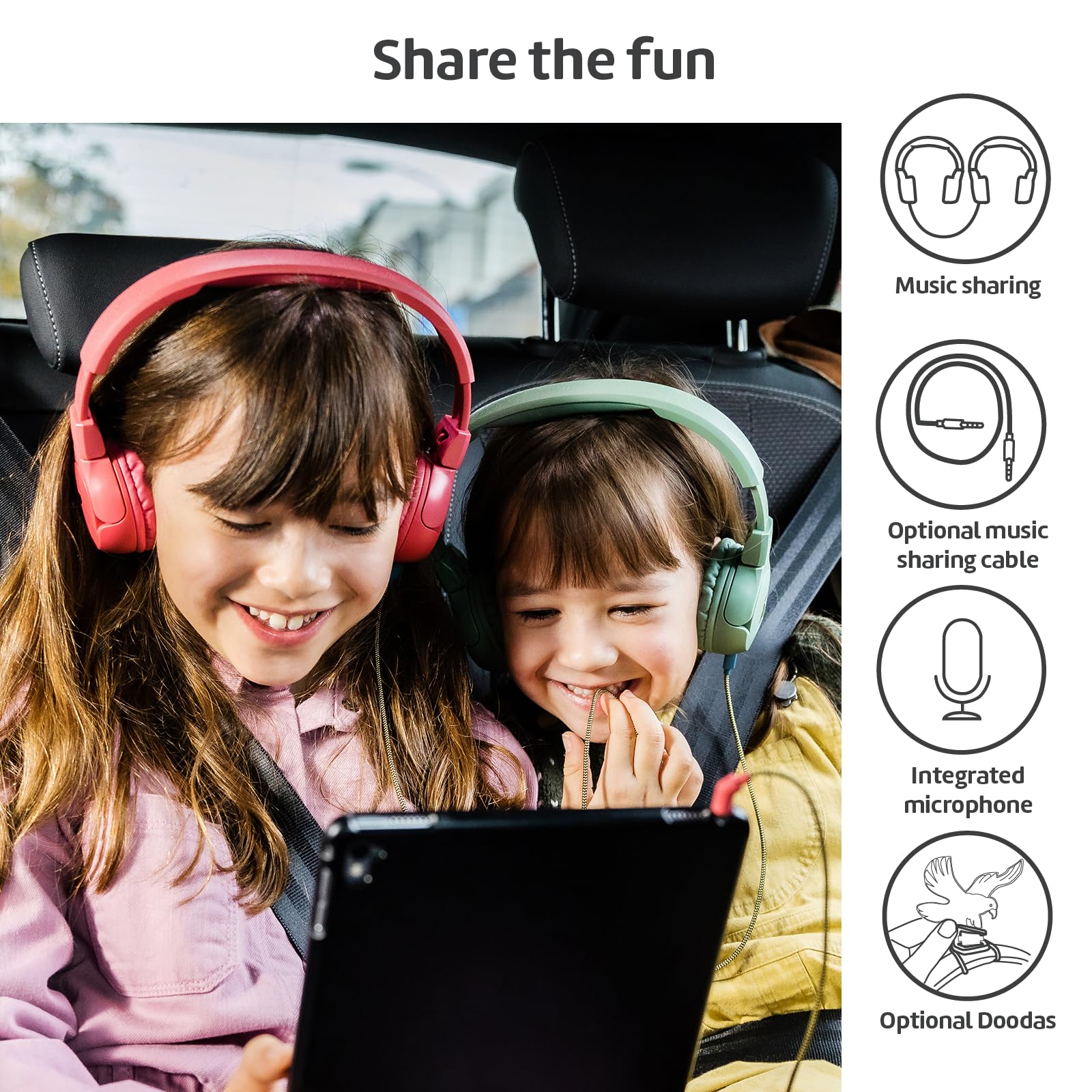 POGS Kids Wired Headphones with Microphone - Adjustable On-Ear Headphones for Children 3+ Years | 85dB Volume Limit, Durable Design & Music Sharing Function | 3.5mm Audio Cable (3.2ft) - Perfect for Online Learning, Gaming & Travel (Blue)