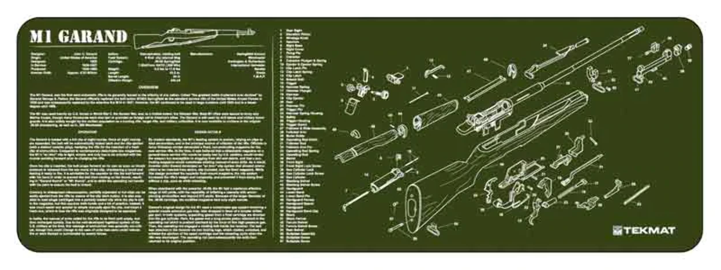 Premium TekMat M1 Garand OD Gun Cleaning Mat - Non-Slip Rifle Maintenance Mat for Firearm Enthusiasts - Perfect for Gun Cleaning, Assembly & Range Use