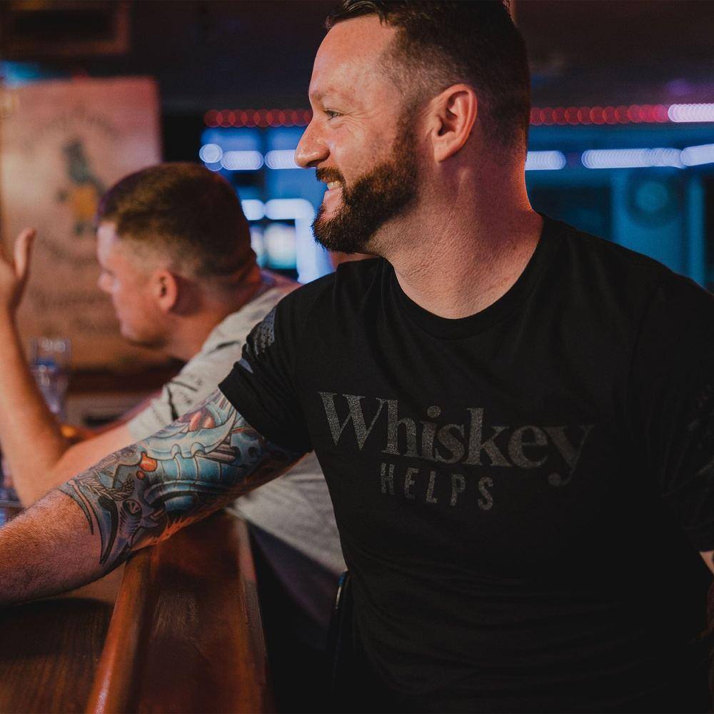 Whiskey Helps? Funny Drinking Humor T-Shirt for Men & Women - Black - Perfect for Parties, Bars, and Casual Wear