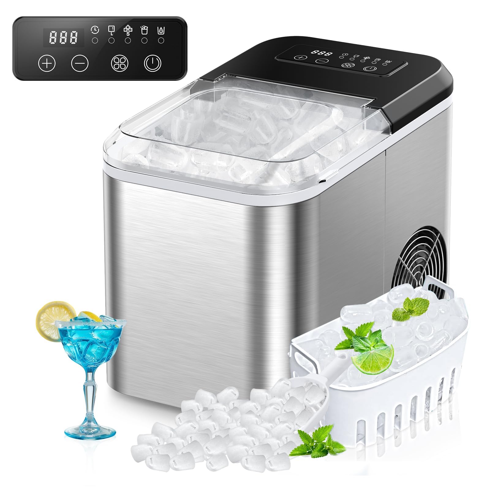 **Catlyn Countertop Ice Maker - 9 Cubes in 6 Mins, 35lbs/24Hrs, Self-Cleaning & Quiet Portable Ice Machine for Home, Kitchen, Office, Bar, RV, Camping - Perfect for Parties, Dorms & Daily Use - Silver**