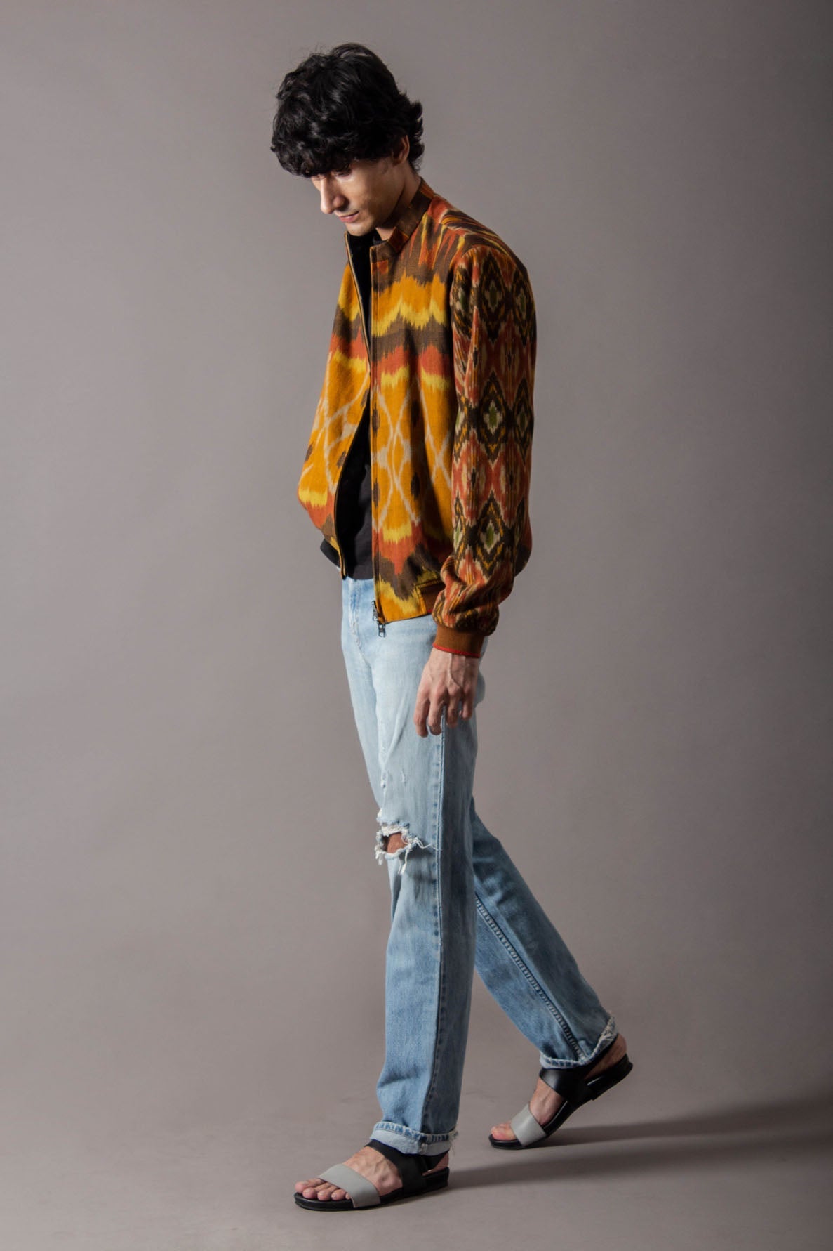 Jaanbaaz Bomber Cotton Ikat Jacket for Men - Lightweight & Stylish Outerwear for Casual Wear, Travel & Street Fashion