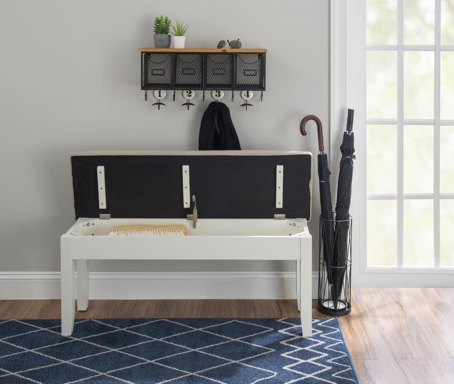 Jane Padded Seat Storage Bench - Upholstered Entryway Bench with Hidden Storage for Shoes & Blankets - Perfect for Living Room, Bedroom, or Hallway Organization