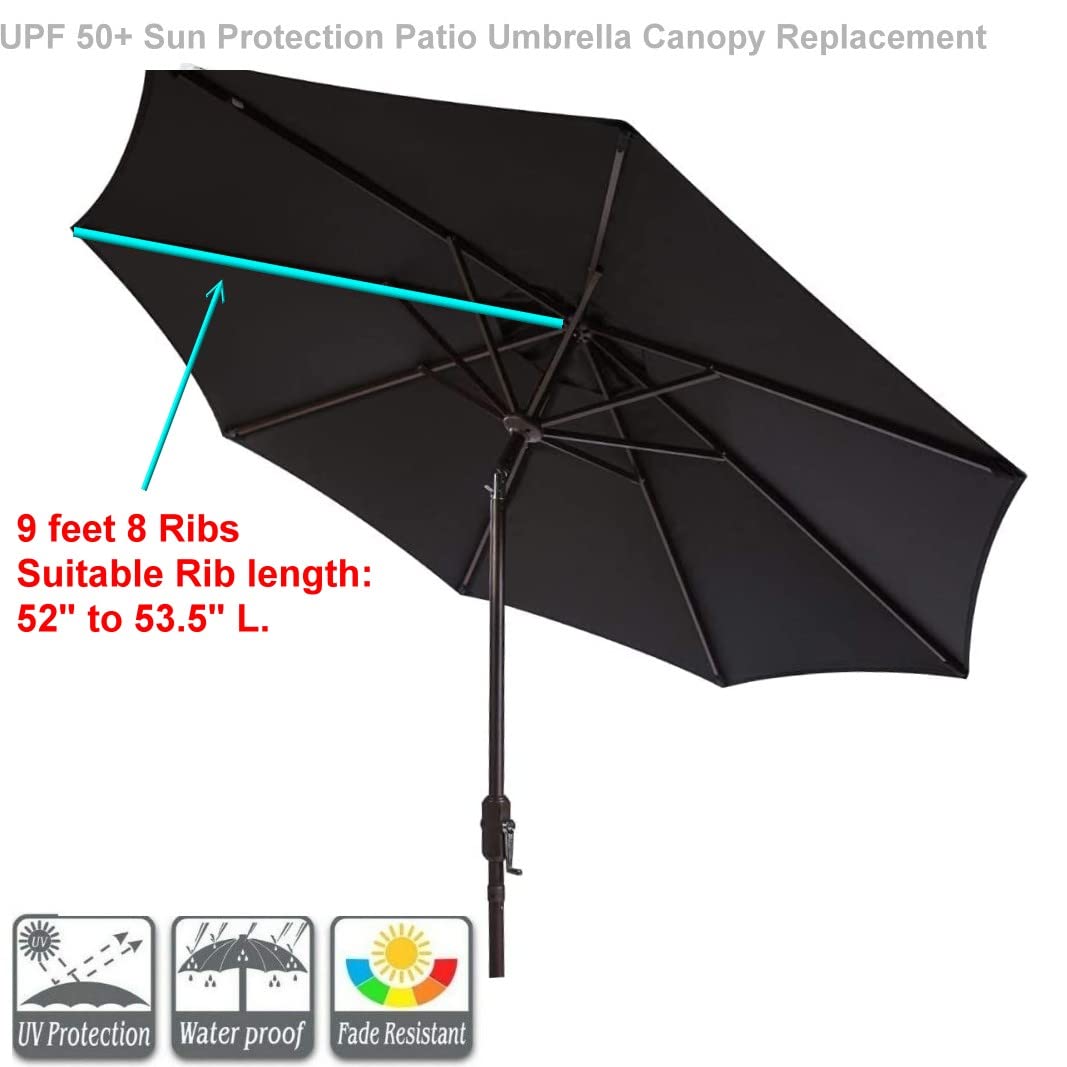 9ft Replacement Canopy for Patio Umbrella - UV Resistant & Vented - Outdoor Sun Protection for Garden & Poolside