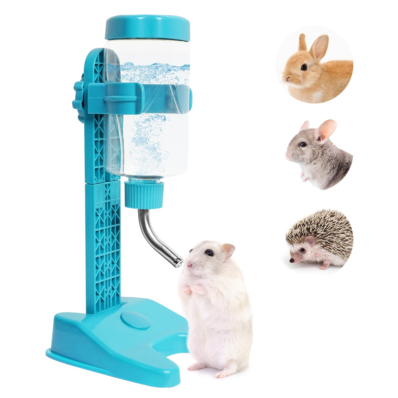 VANNON Top Fill Pet Water Dispenser - 13oz Leakproof Dog Water Bottle with Stand, Adjustable Height, BPA Free for Small Animals - Ideal for Travel, Cages & Outdoor Use, Blue