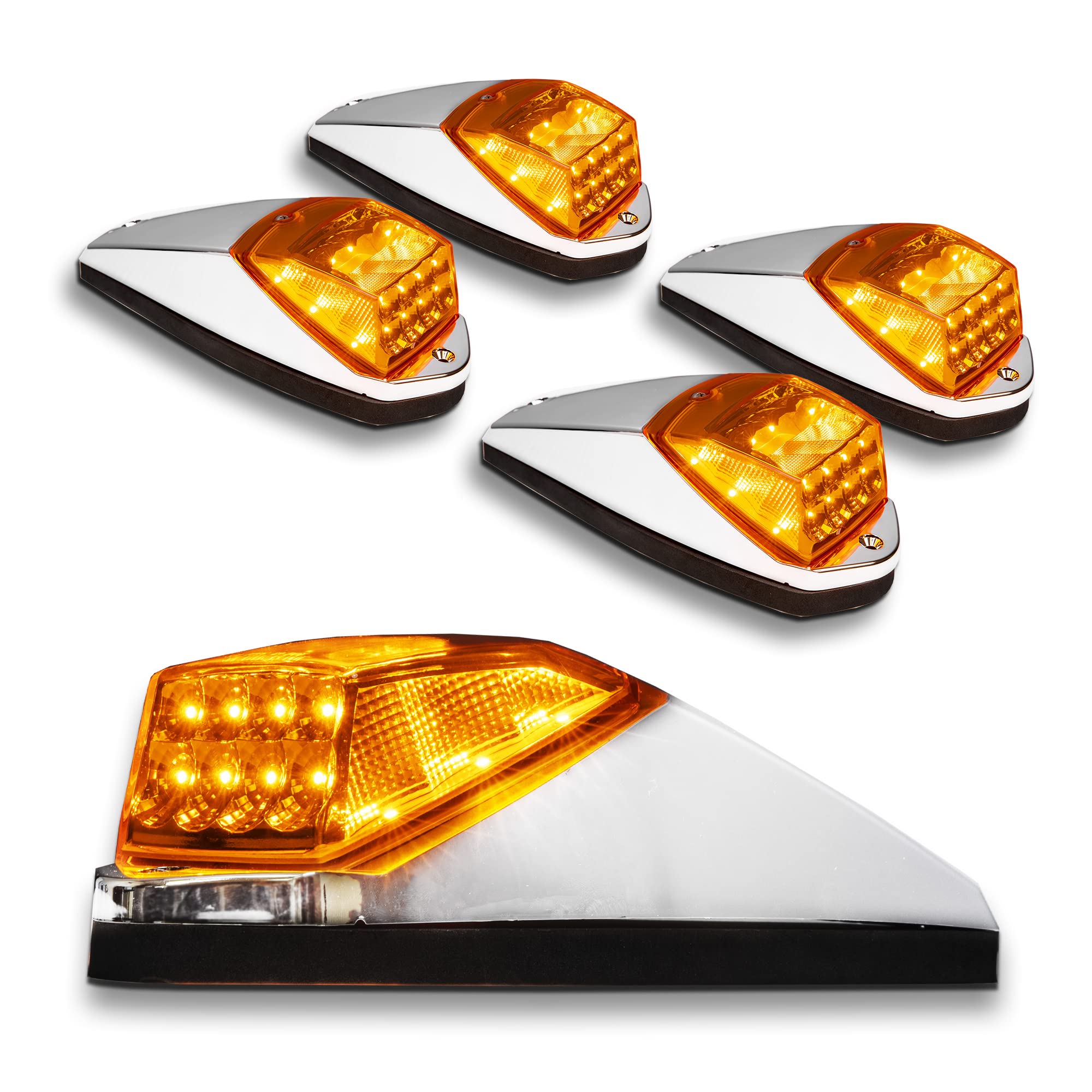 TRUE MODS Amber LED Cab Marker Light Kit for Semi Truck - DOT FMVSS 108 & SAE P2PC Certified, Universal Fit with Reflector Lens, Waterproof Roof Lights for Peterbilt, Freightliner, International, Kenworth, Mack Trucks - Perfect for Night Driving & Enhanced Road Safety