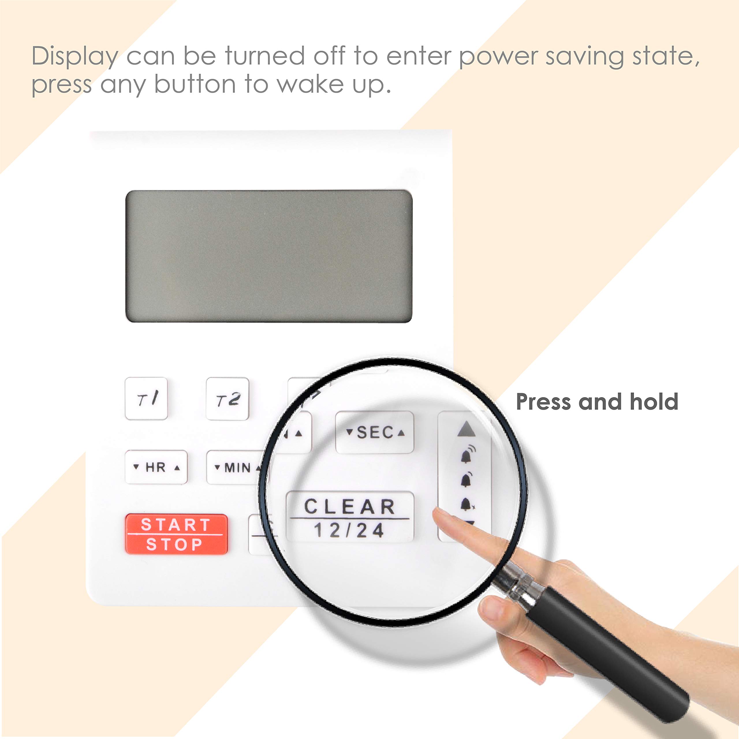 Runleader Digital Kitchen Timer with 4 Countdown Timers & Stopwatch - Large Display 12/24H Clock with Alarm - Perfect for Baking, Cooking, Homework & Fitness (White-205) | Compact Desktop Timer for Home, Office & Gym Use