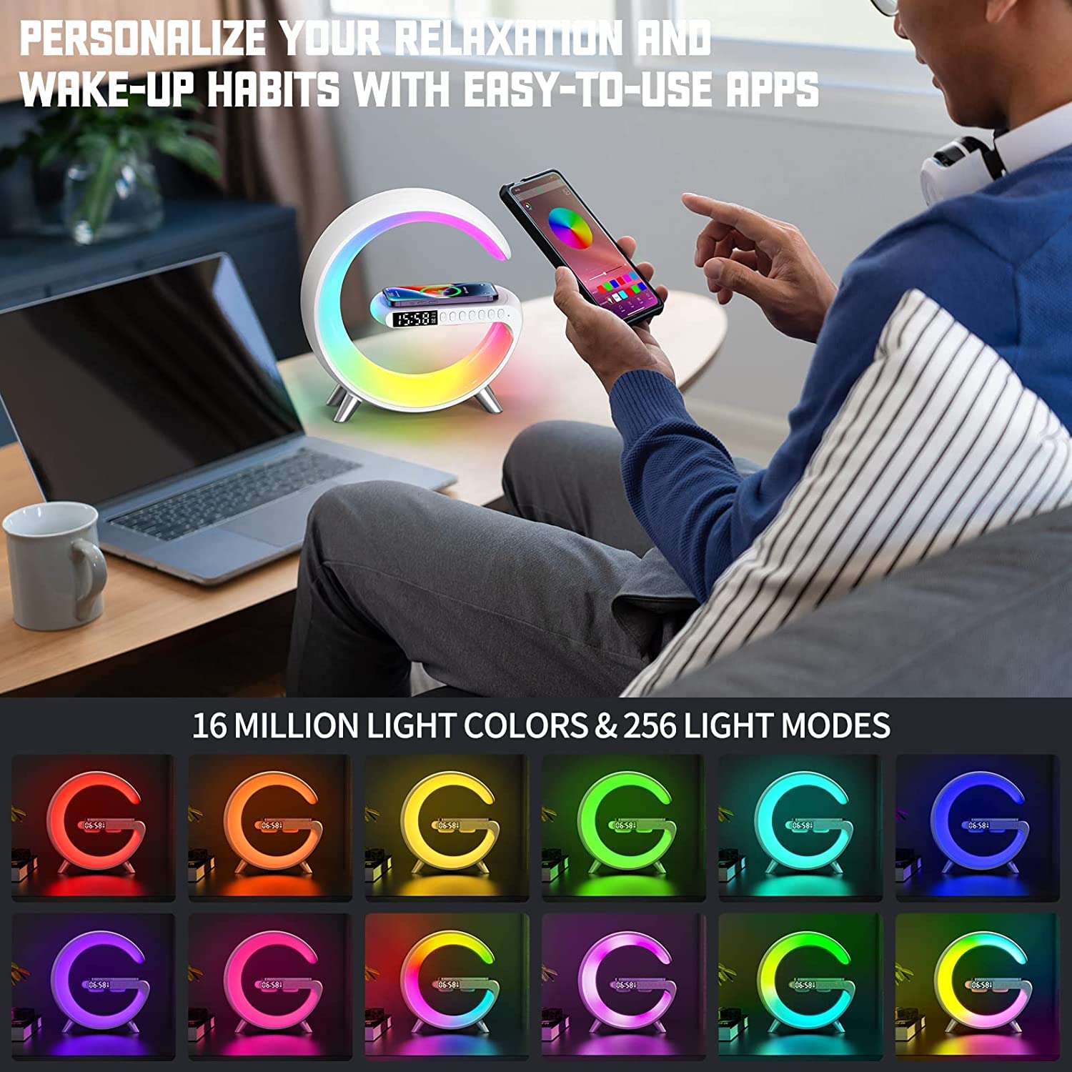 Smart Sunrise Alarm Clock with Sound Machine & Wireless Charger - Dimmable Wake Up Light for Heavy Sleepers, Bedroom, Dorm, Office - White | Perfect for Relaxation, Sleep Aid & Gentle Morning Wake-Ups