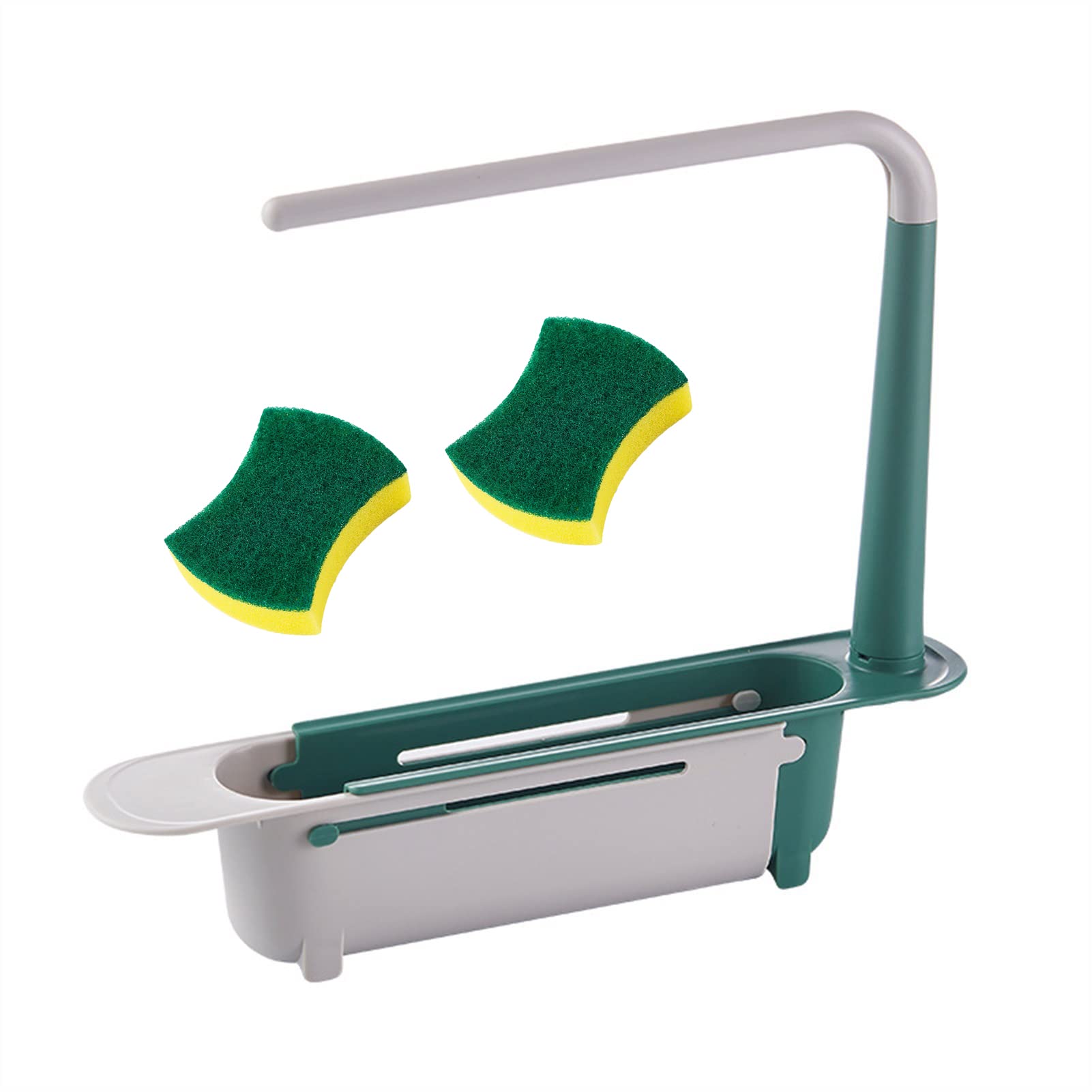 Expandable Kitchen Sink Organizer - Telescopic Sink Storage Rack with Dishcloth & Sponge Hanger | Space-Saving Drain Basket for Home & RV | Perfect for Small Kitchens & Tight Spaces (Green)