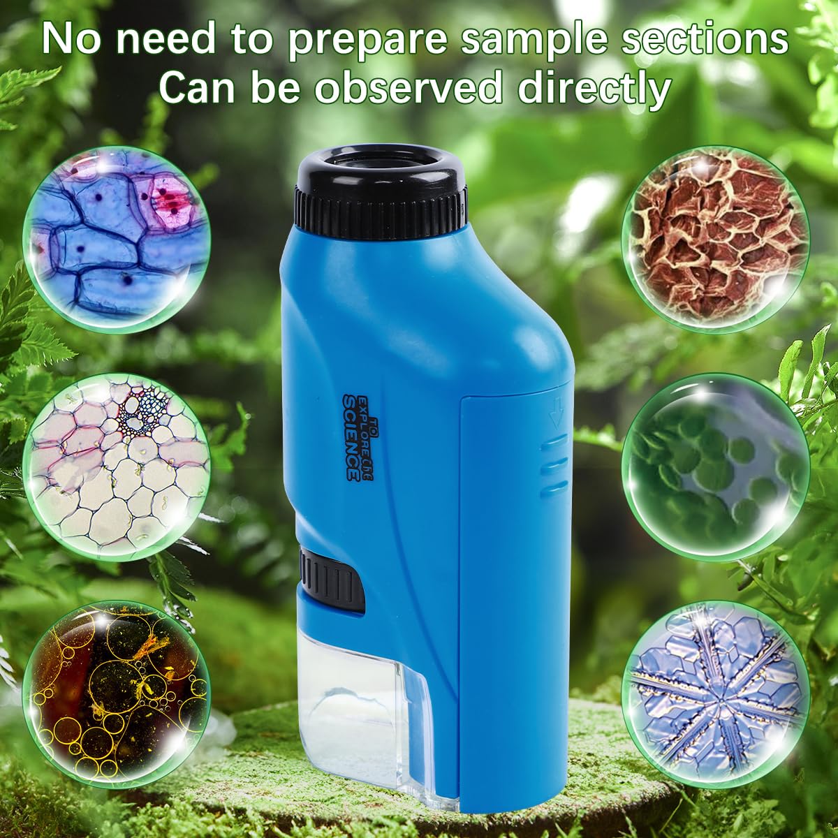 **Little Marvin Kids Microscope - Portable Handheld Mini Microscope with LED Light for Science Exploration, Outdoor Adventures & Classroom Learning (Blue Set)**