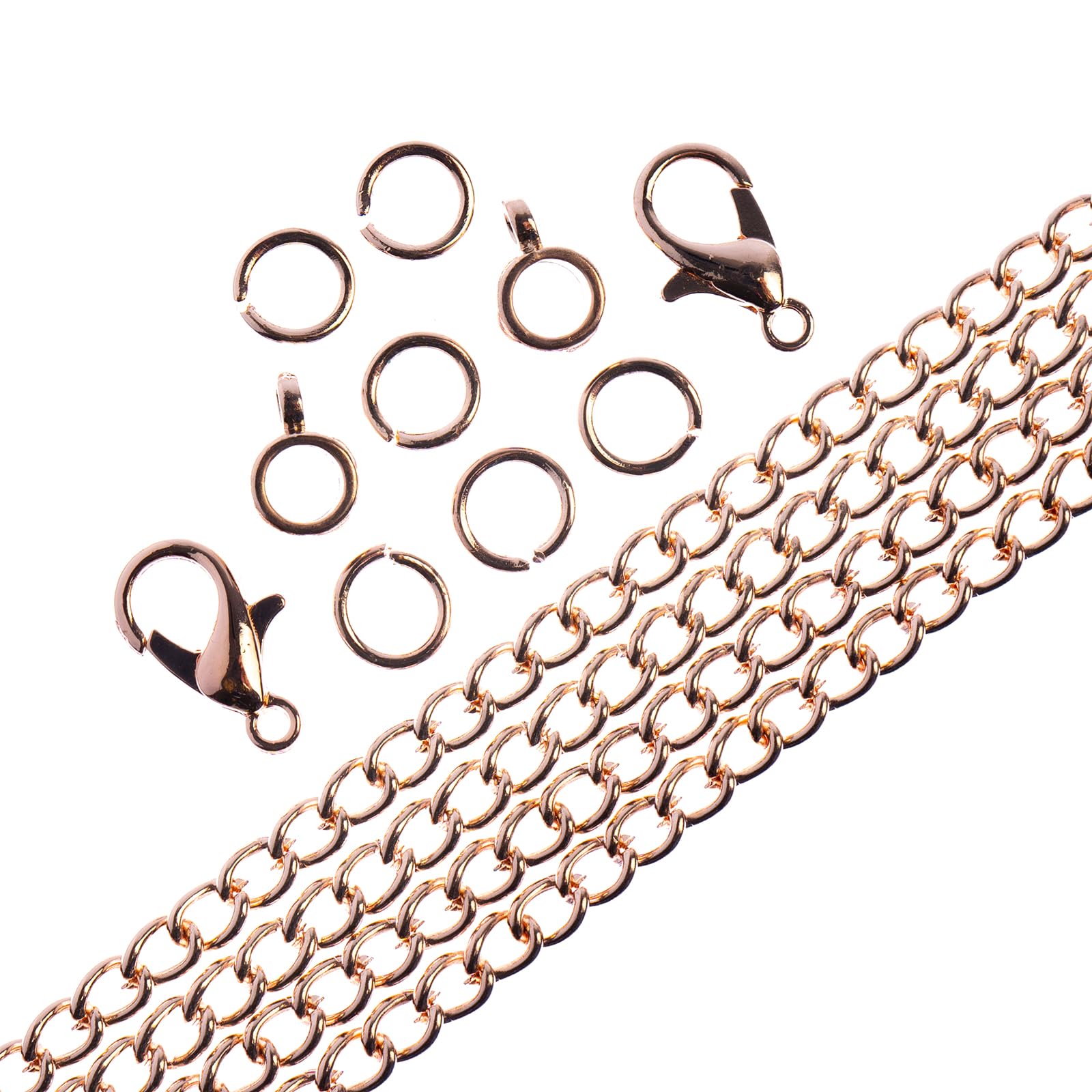 John Bead 36 Inch Rose Gold 3x4mm Curb Chain Set with Clasp, Jump Rings & Bails - Jewelry Making Supplies for DIY Necklaces, Bracelets & Craft Projects