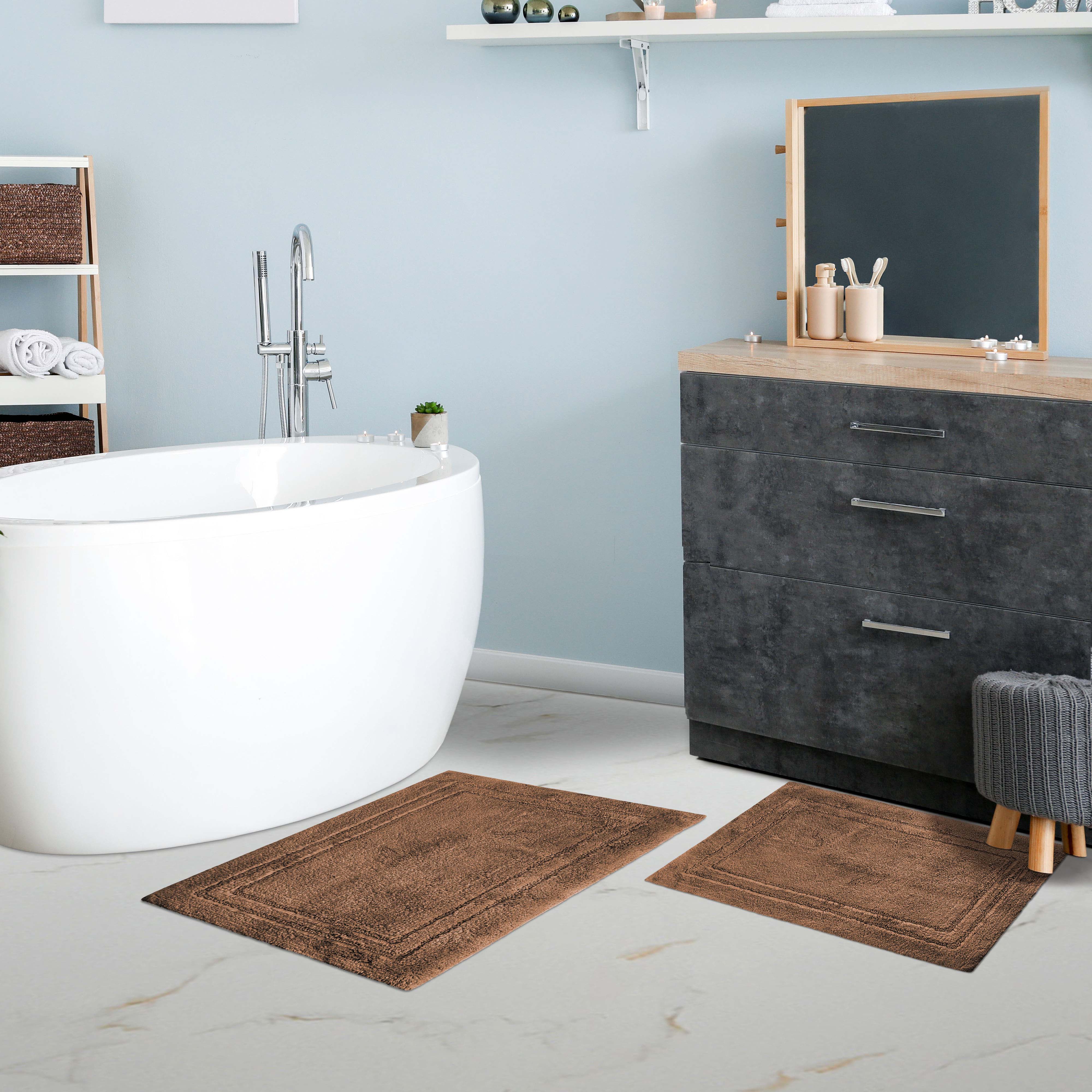 Premium Cotton Non-Slip 2-Piece Bath Rug Set - Soft Absorbent Bathroom Mat for Shower, Tub & Vanity Area - Machine Washable Bath Mats for Safety and Comfort