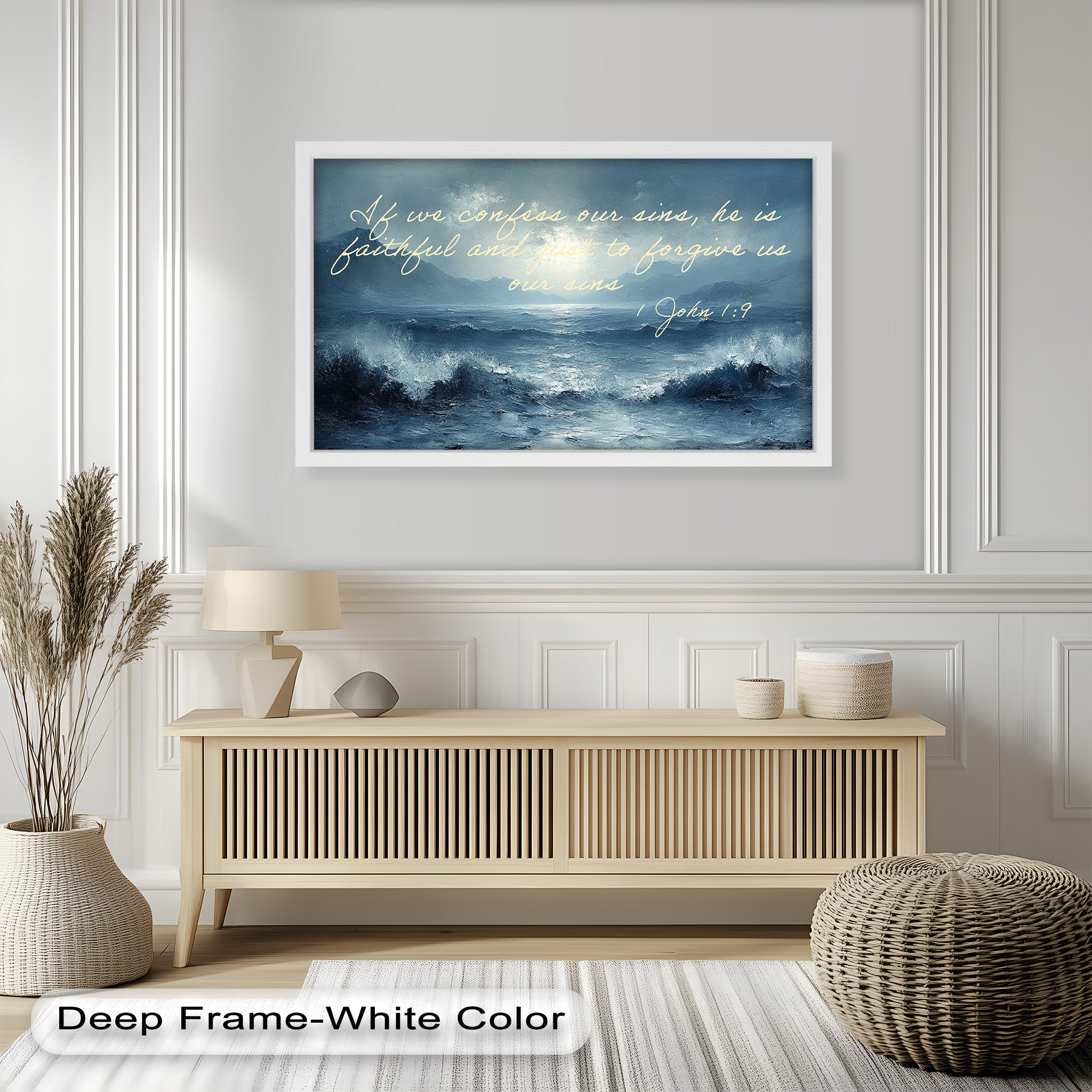1 John 1:9 Bible Verse Oil Painting - Christian Scripture Wall Art for Home Decor, Church & Office - Forgiveness and Grace Religious Gift